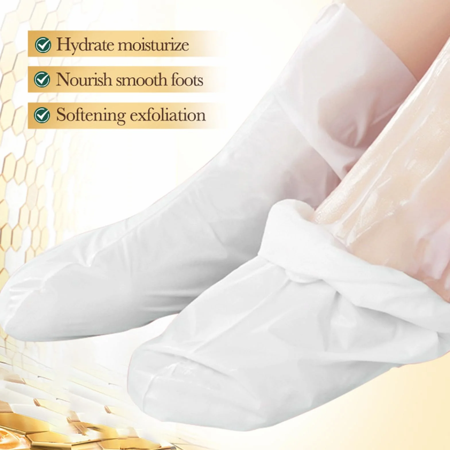 Masques pour les mains et les pieds au miel, soin intensif peau sèche, 6 paires