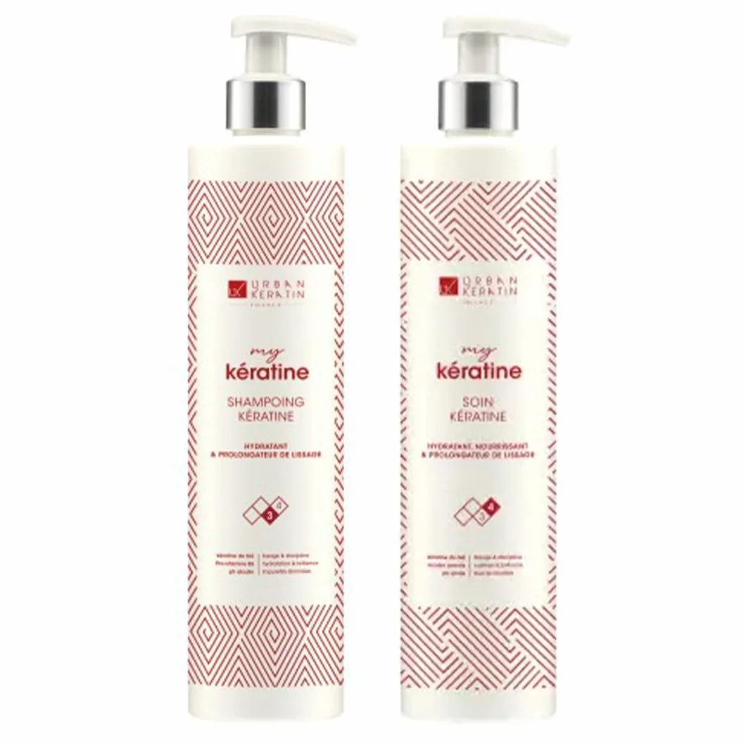 Urban Keratin Kit Duo | Shampoing Sans Sulfate | Kit Shampooing et Soin à la Kératine | Shampooing et Conditioner Lissage Brésilien (400ml x2) | Made In France