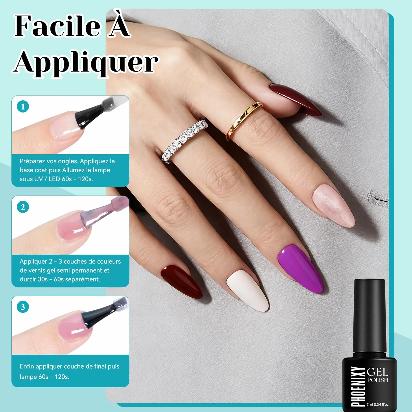 Kit Ongle Gel UV Complet Lampe UV 24 Couleurs Vernis Semi Permanent Base Top Coat