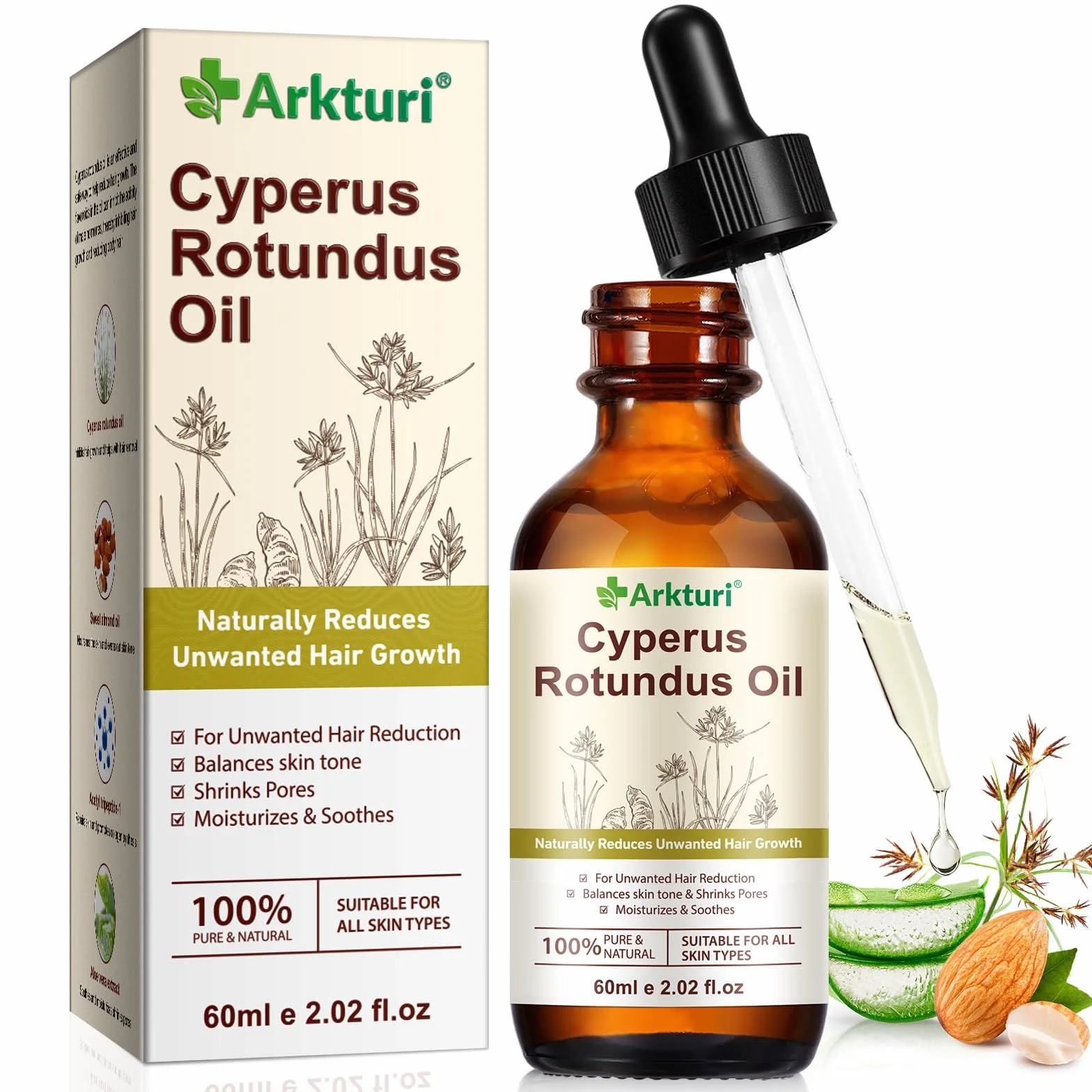 Huile de Souchet Anti Poils 60ml, Huile Cyperus Rotundus Oil, Huile Dépilatoire Naturelle
