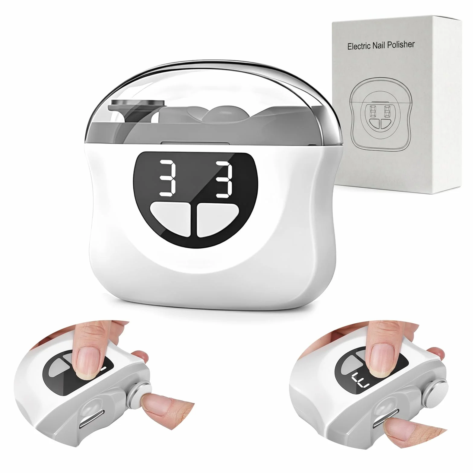Coupe Ongle Électrique Pied et Main, 3 en 1 Lime a Ongle Electrique et Polisseuse, Coupe-ongles automatique avec à lumière LED, 3 Vitesses Faible bruit, Pour Bébés, Adultes, Personnes Âgées - Gris