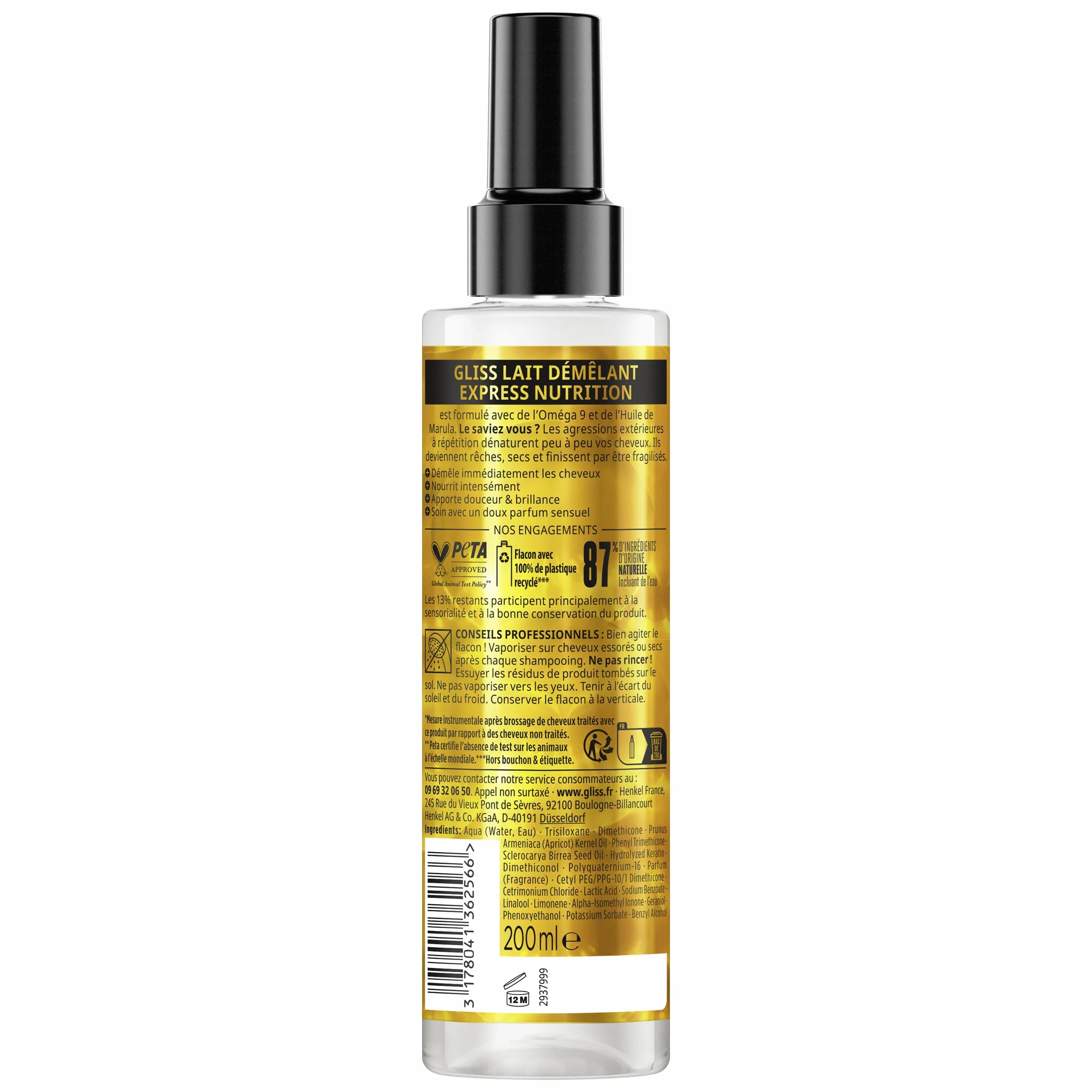 Schwarzkopf Gliss Lait Demelant Express Huile Precieuse Nutrition Protection 230 C 200 ml