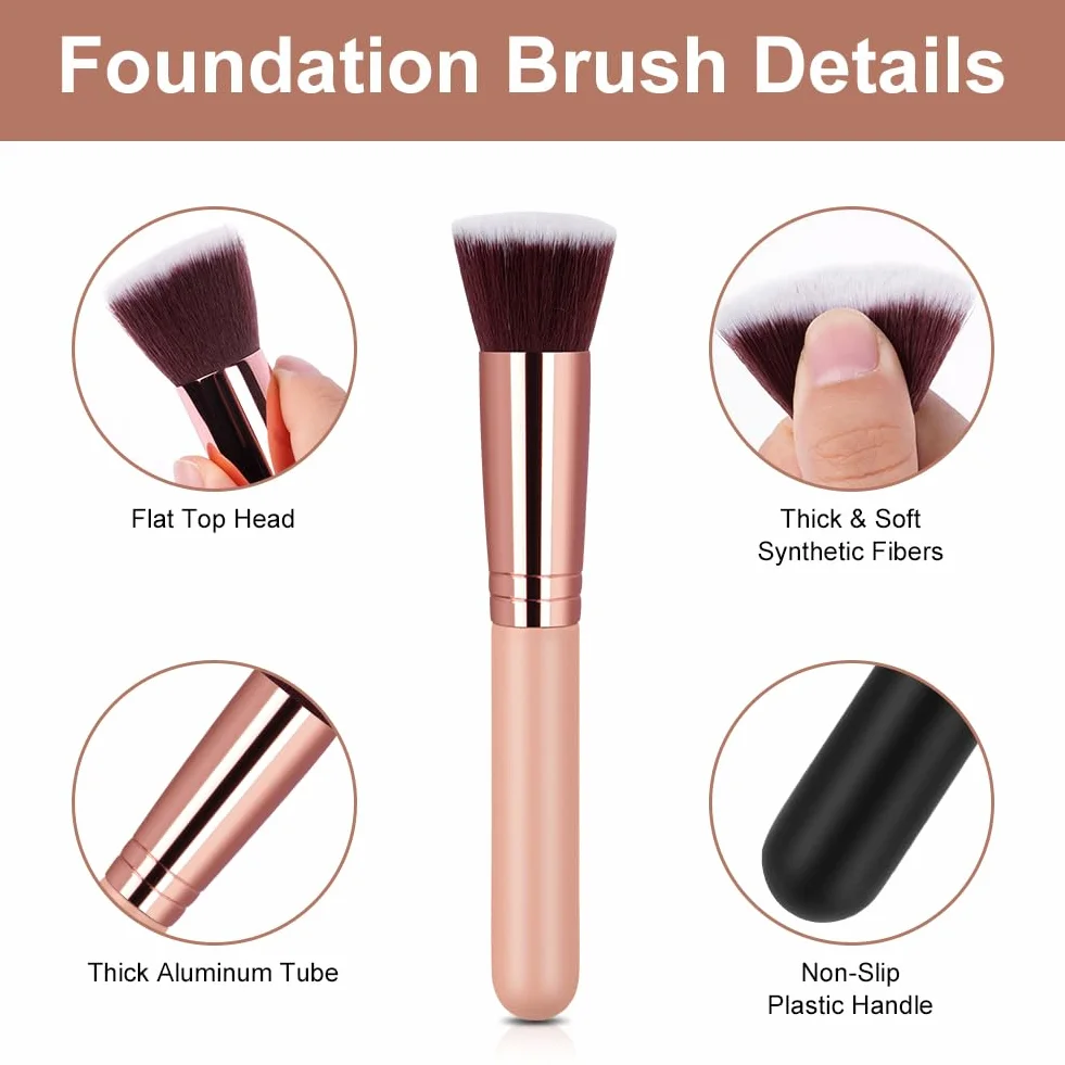 AOOWU Pinceau Fond de Teint Professionnel Maquillage Visage Mélange Liquide Crème Poudre Cosmétique Polissage Anticernes Rose
