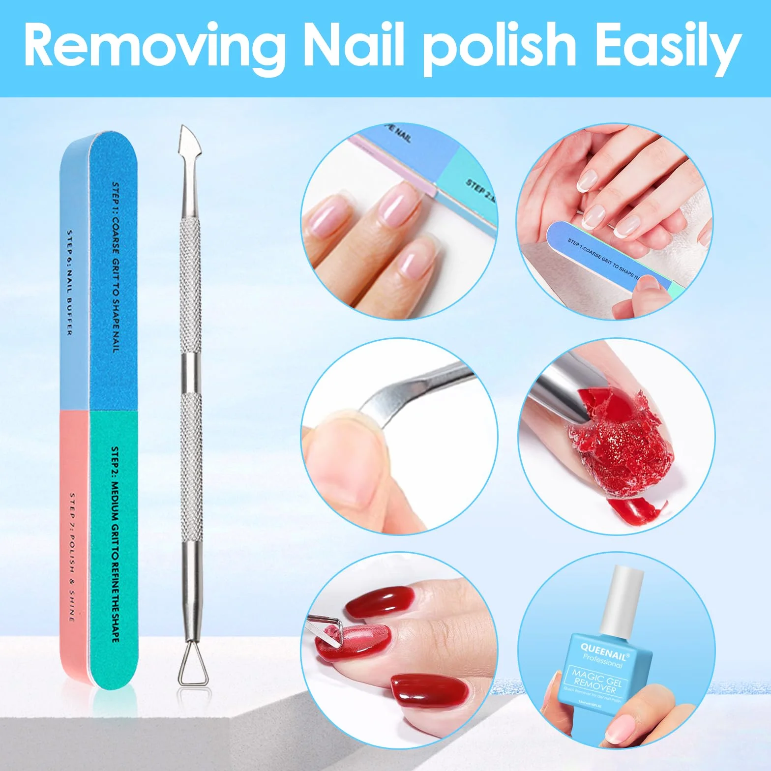 Gel Nail Polish Remover Professionnel, Dissolvant de Vernis à Ongles, Enlever Facile et Rapide, Bleu