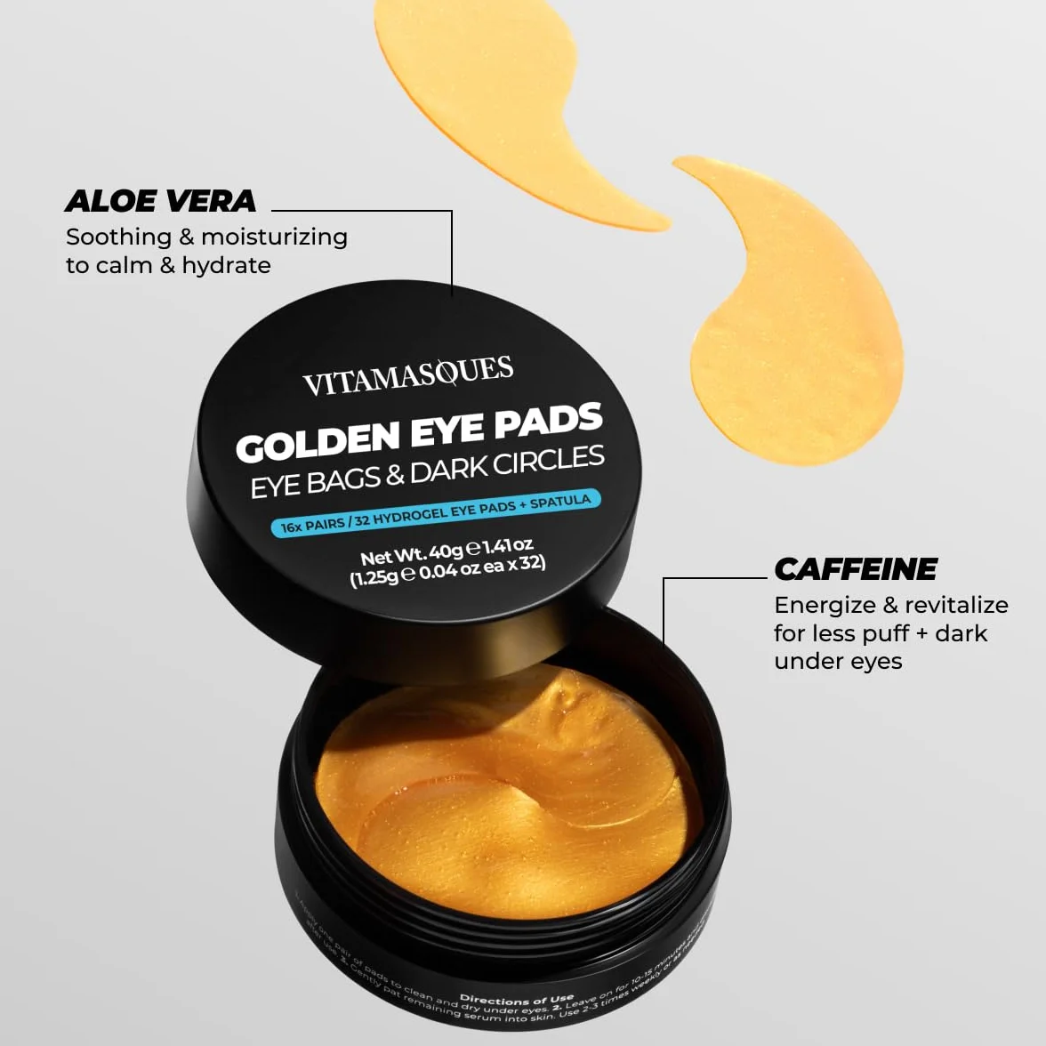 Patchs hydrogel dorés Vitamasques pour yeux gonflés - 32 paires/64 patchs