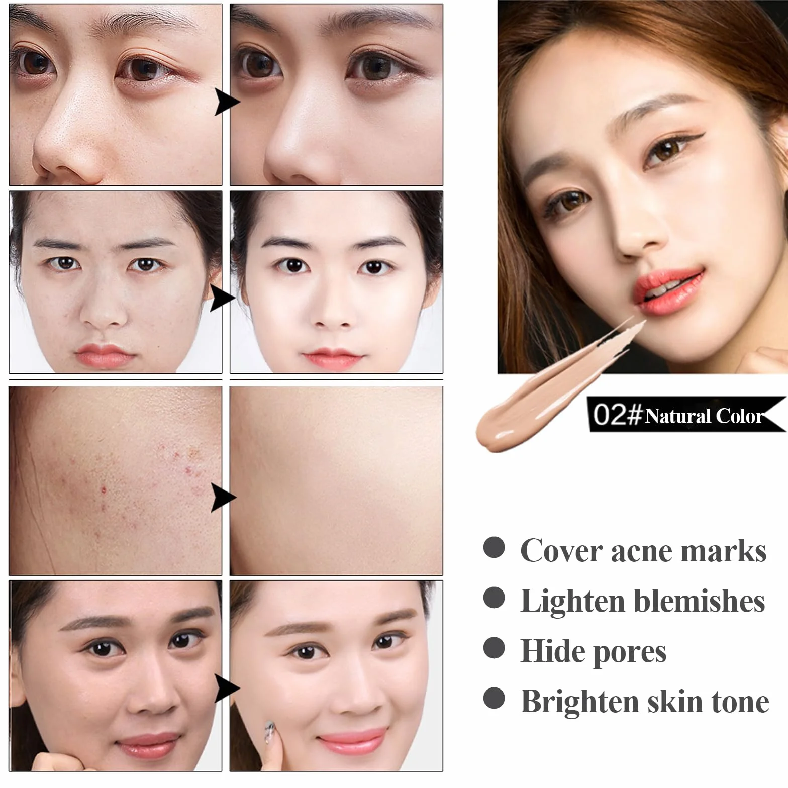 Fond de Teint Couvrant CC Crème BB Crème Correcteur Maquillage Huile Hydratante Naturelle