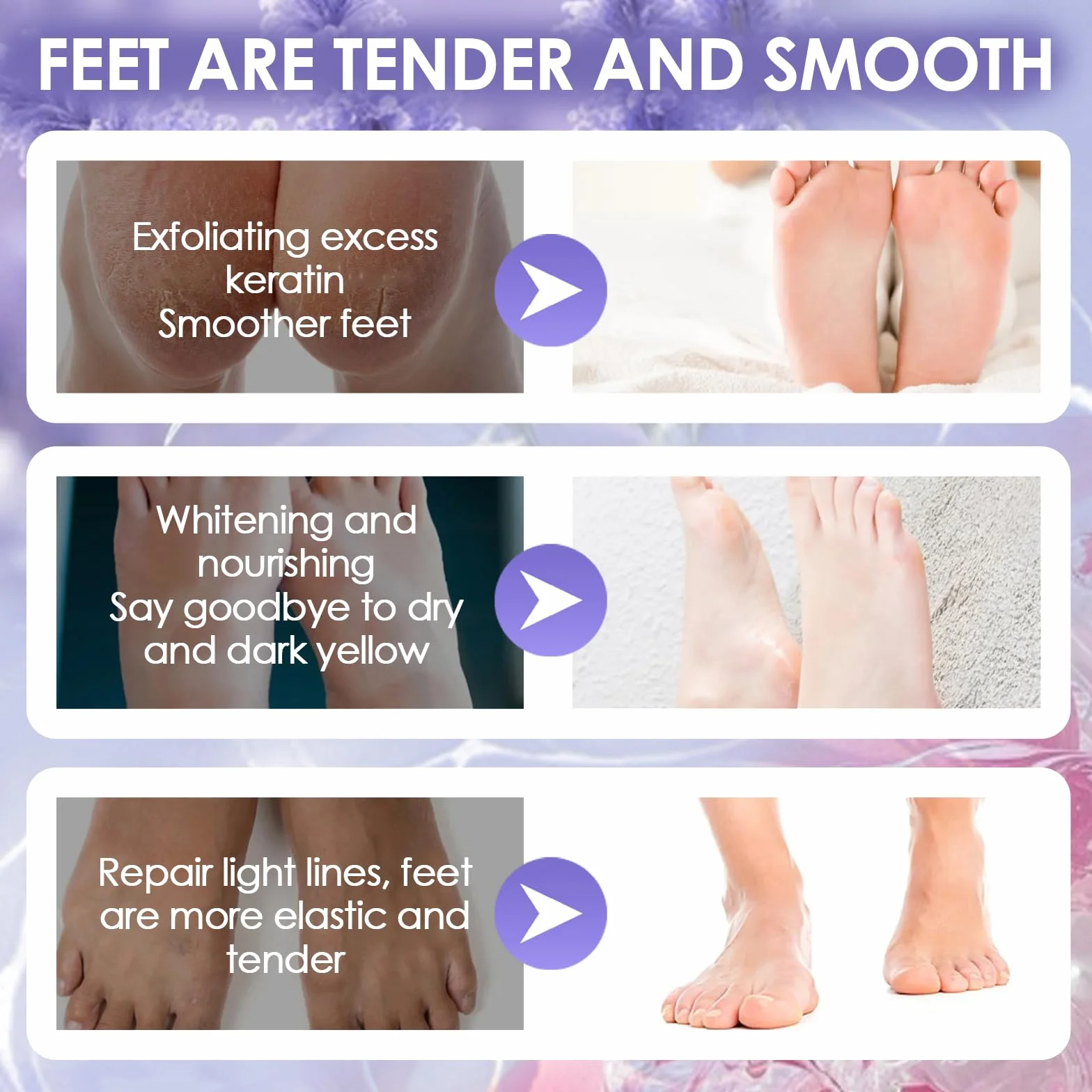 Masque Pied Peeling Exfoliant Nourrissant pour Femmes Hommes, Soin des Pieds (Pêche et Lavande)