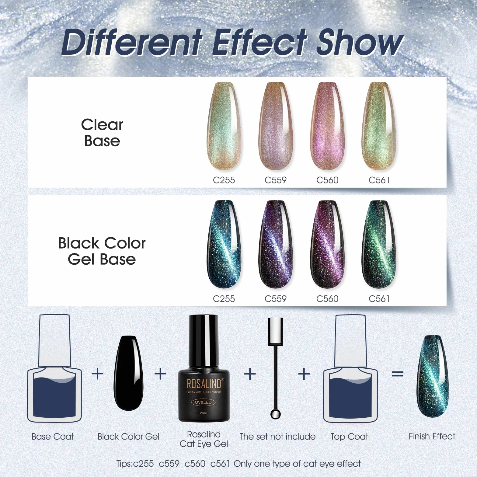 ROSALIND Vernis Semi Permanent Magnétique 12 Couleurs Cat Eye Gel UV avec Bâton Magnétique Soak-off Manucure