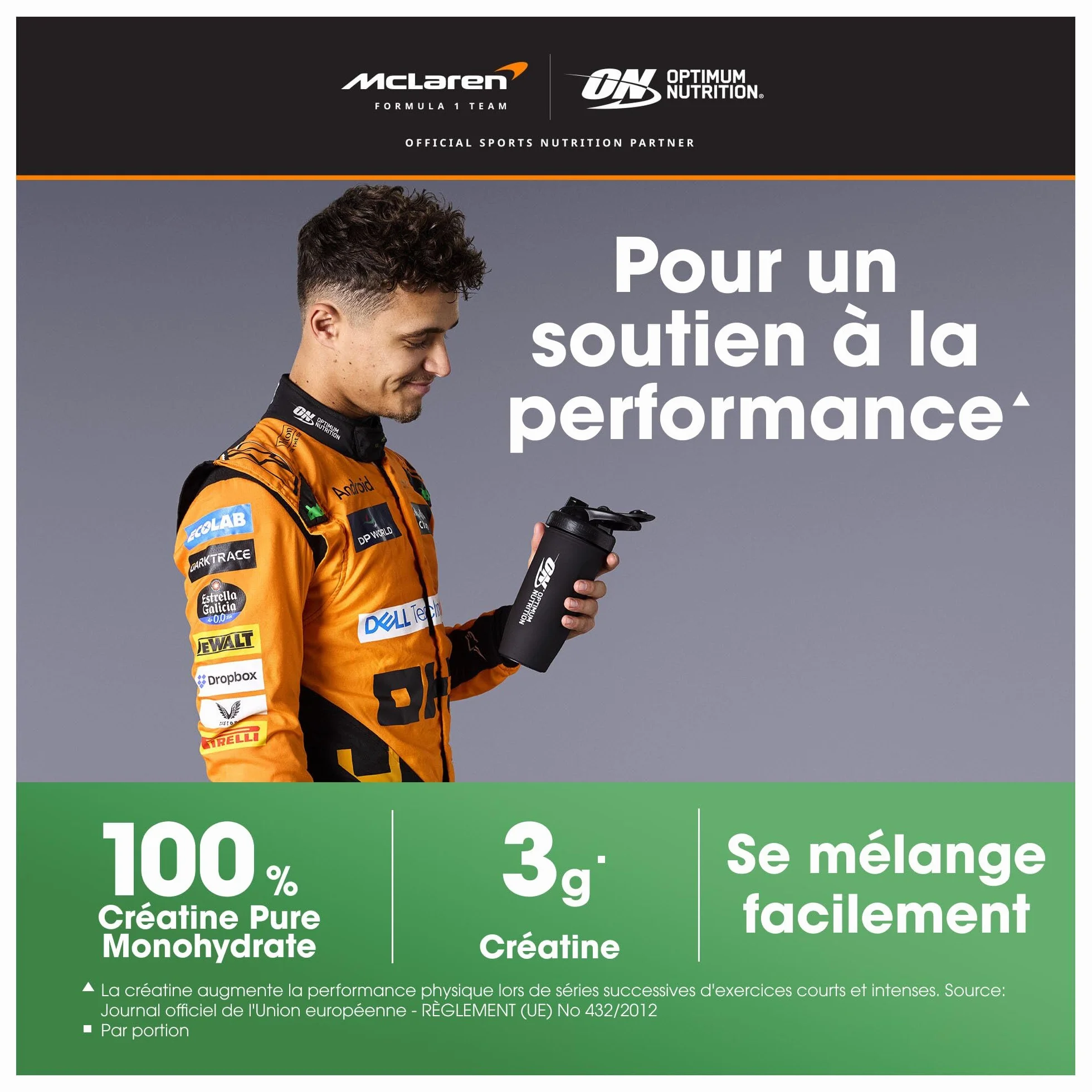 Optimum Nutrition Créatine Micronisée en Poudre, Sans Arôme, 634g, 186 Doses