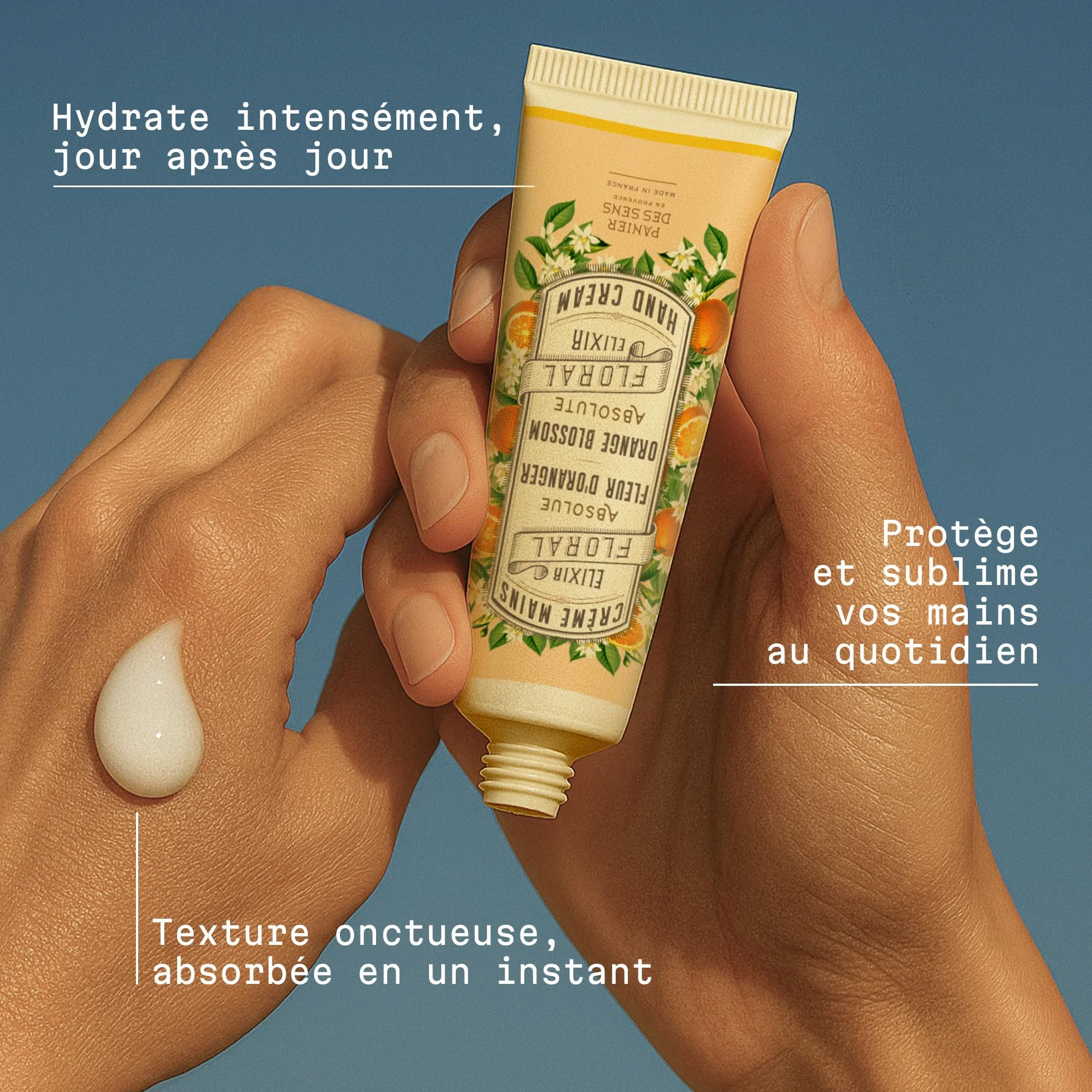 Panier des Sens Crème Mains Peau Sèche Fleur d’Oranger Hydratante Huile d'Olive Amande 96% Naturels 30 ml