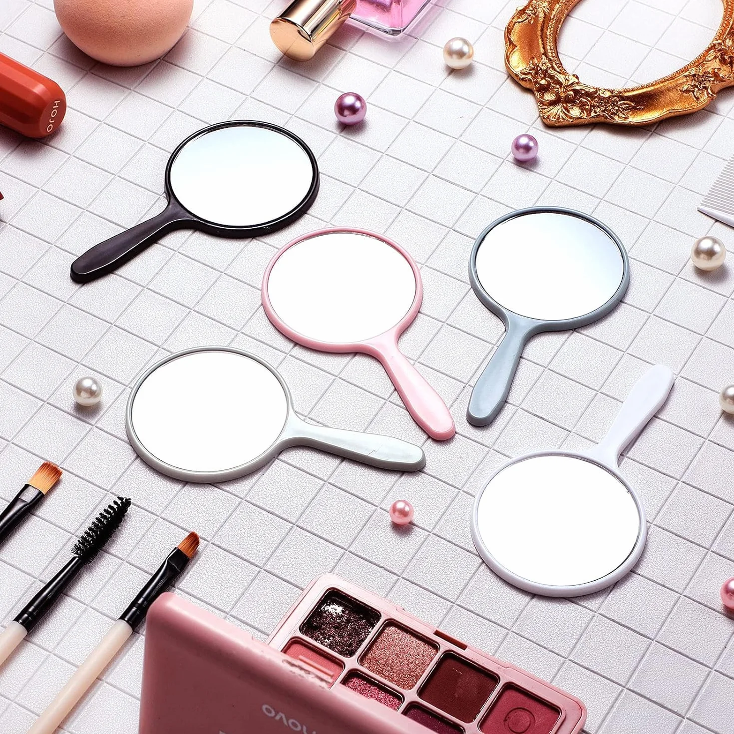 Miroirs à Main Ronds 10cm Lot de 25 pour Maquillage Voyage