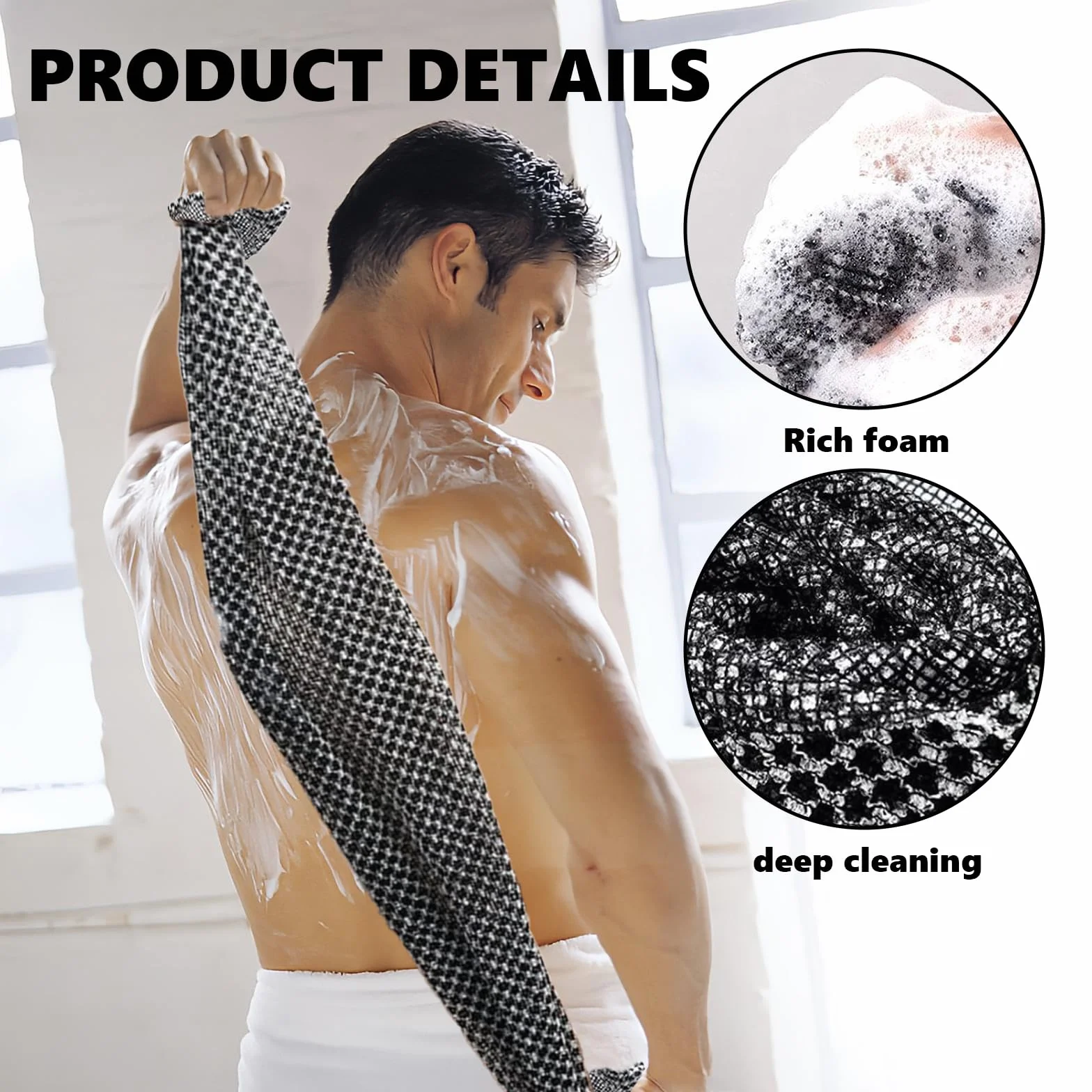 Japonaises Serviettes Exfoliantes 2 Pièces, Gommage Dos Douche, Débarbouillettes Peau Sensible Rugueuse (Noir)