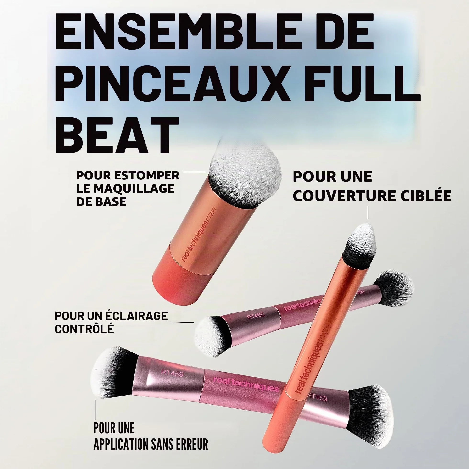 Real Techniques Full Beat Set Maquillage, Kit 4 Pinceaux pour Fond de Teint, Anti-Cernes, Blush, Contour, Illuminateur & Poudre, Format Voyage, Fibres UltraPlush Douces, Cruelty-Free
