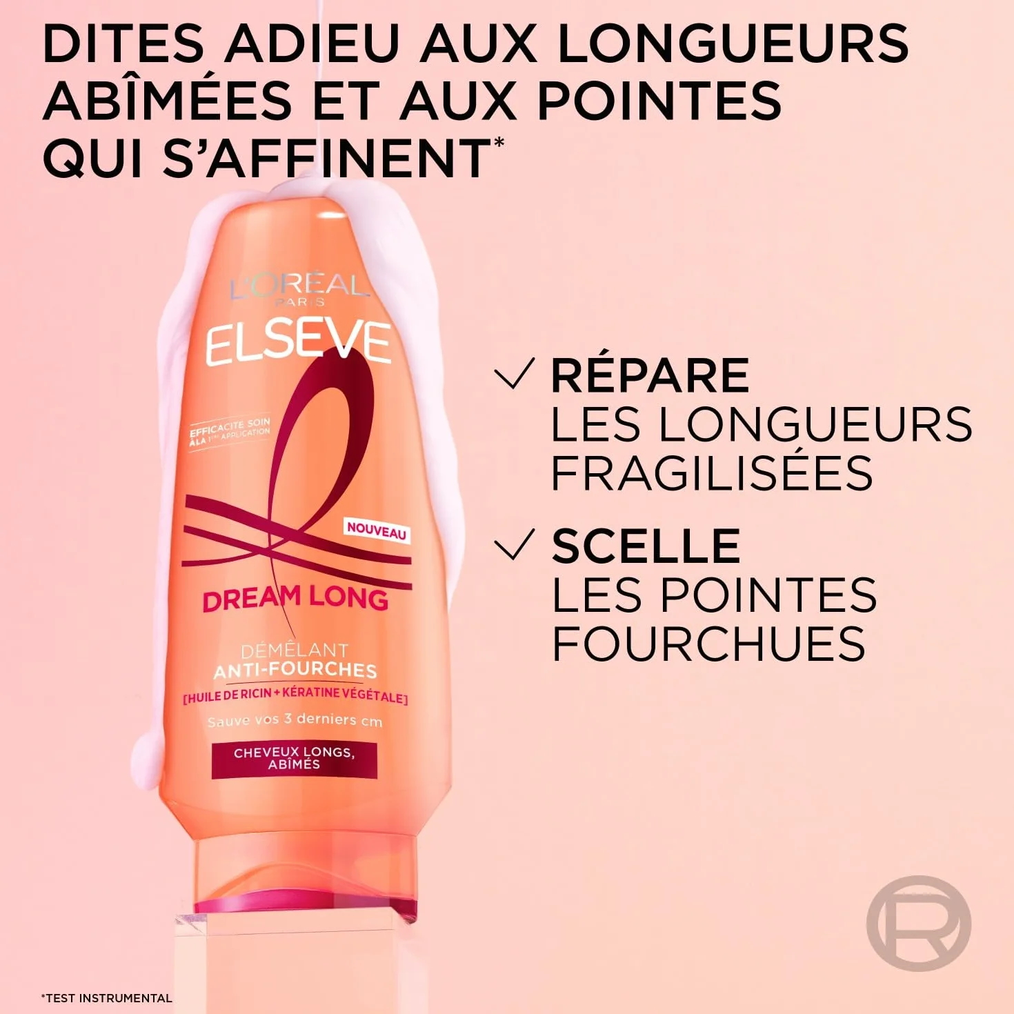L’ORÉAL PARIS Elseve Dream Long Démêant Anti-Fourches Cheveux Longs Abimés Huile de Ricin Kératine Végétale