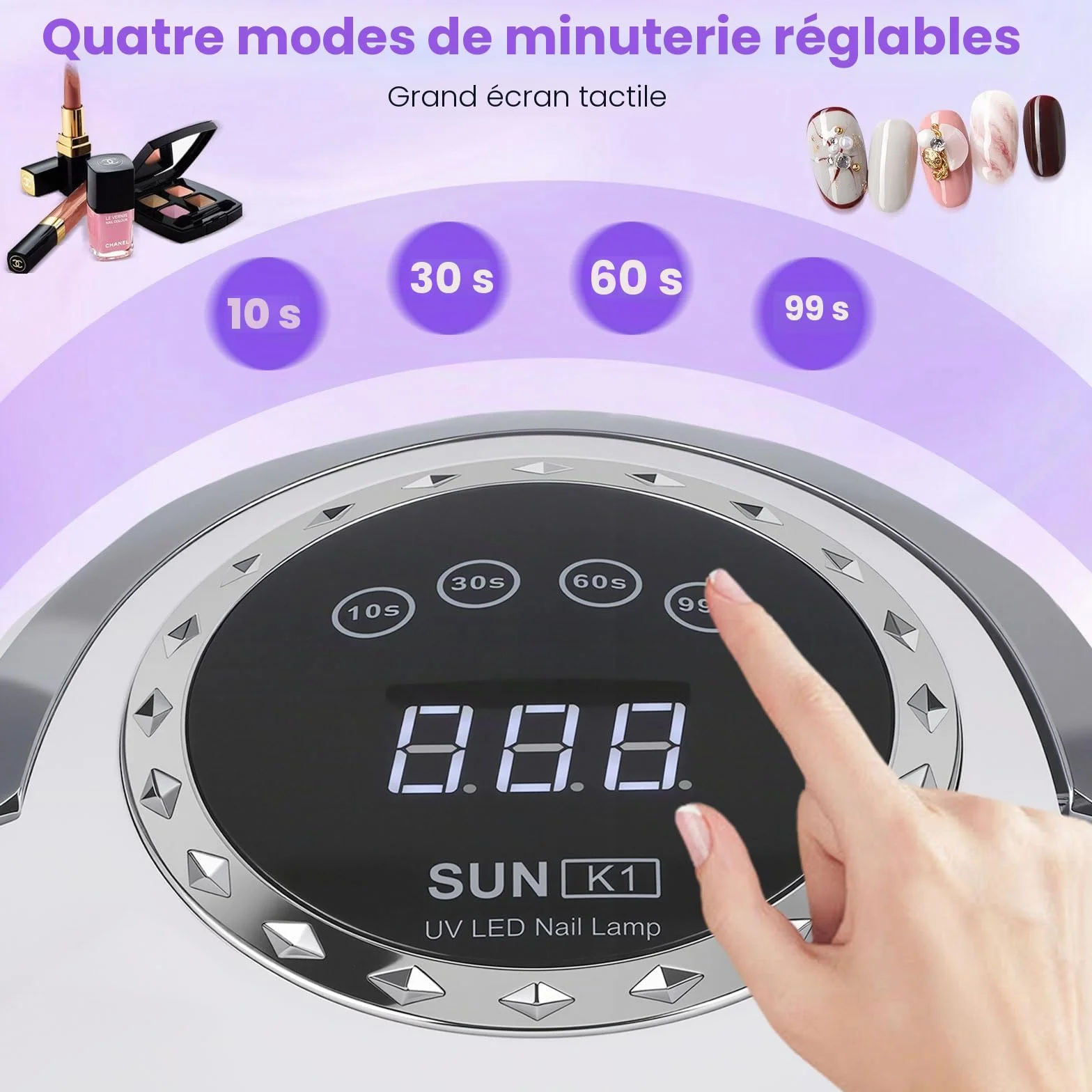 Lampe UV pour ongles en gel, 4 réglages de minuterie, affichage numérique, séchoir à ongles LED 268 W avec 72 perles, capteur automatique avec lumière manuelle, lampe LED pour salon et maison