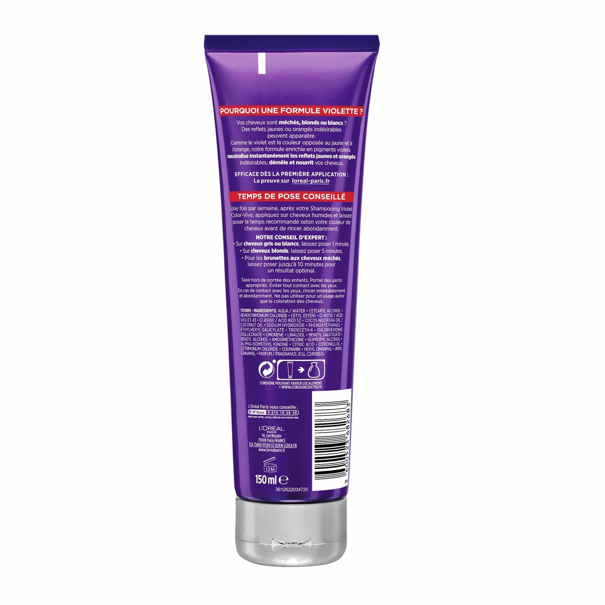 L'Oréal Paris Elseve Color-Vive Masque Violet Démêlant Déjaunisseur 150 ml