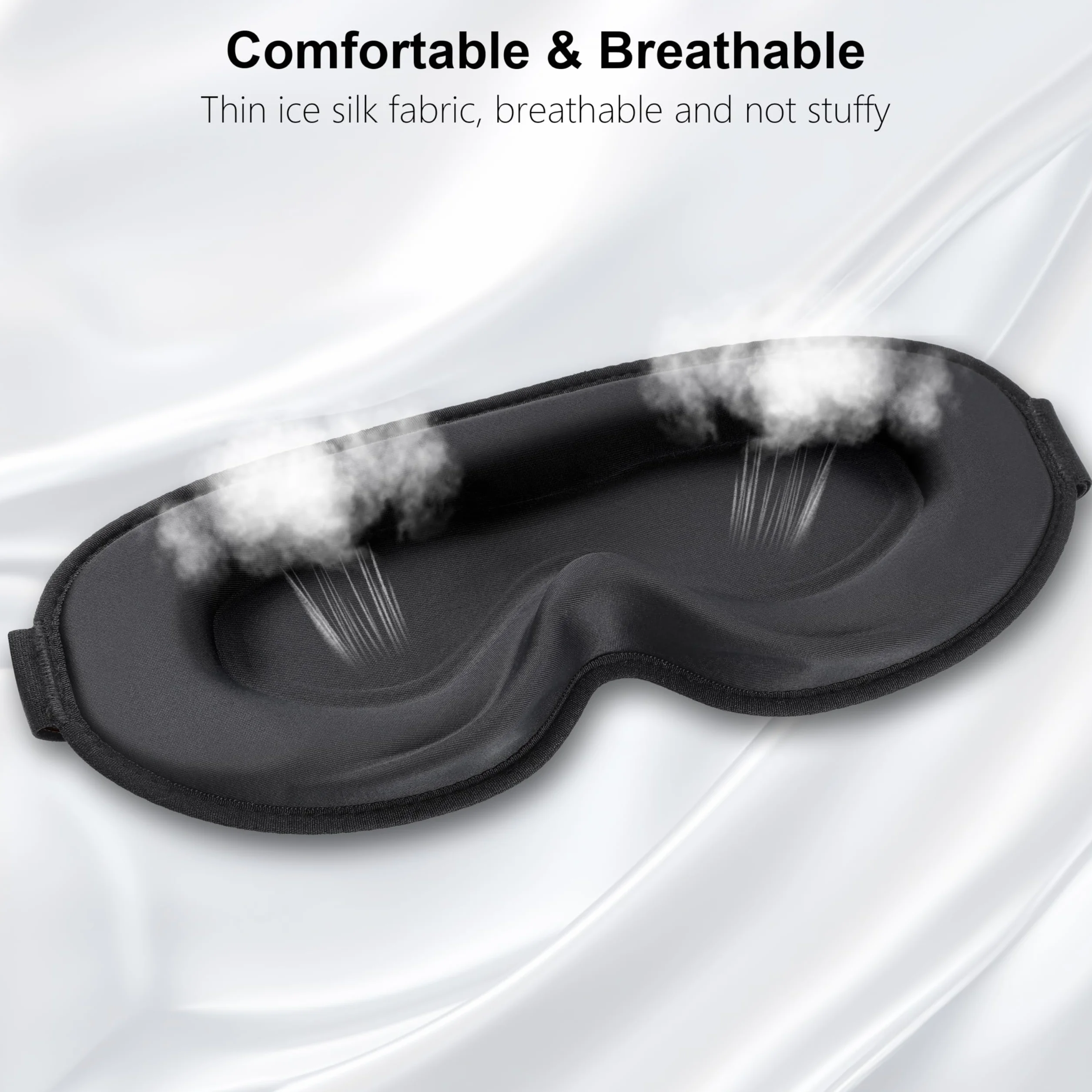 Gritin Masque de Nuit 3D Anti-Lumière Zéro Pression Oculaire Design Elargi Bande Réglable Cache Yeux pour Dormir