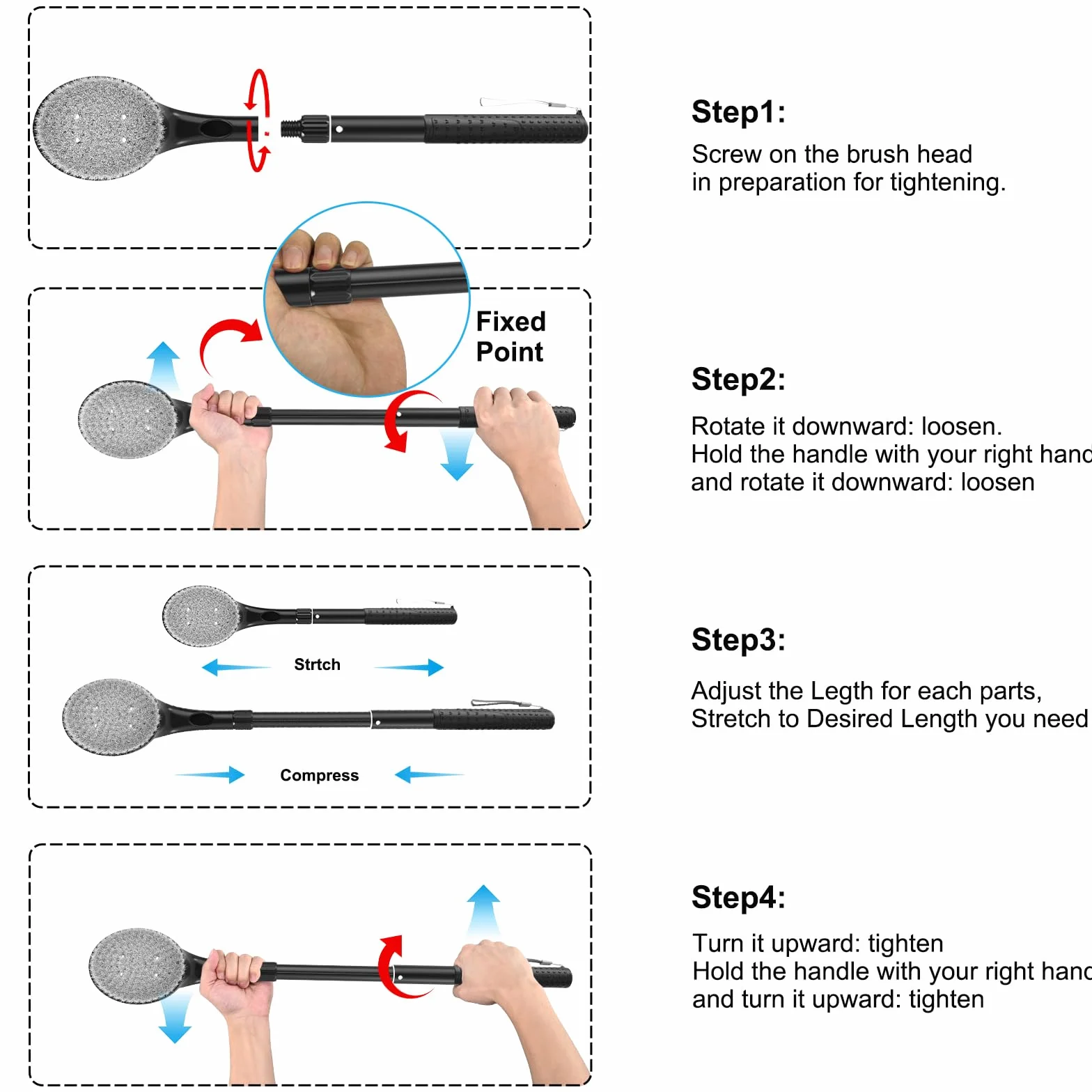 Gobiteli Brosse de douche pour le dos pour douche, 63,5 cm de long manche pour exfoliant le corps et nettoyage en profondeur, brosse à dos pour homme, femme et personnes âgées