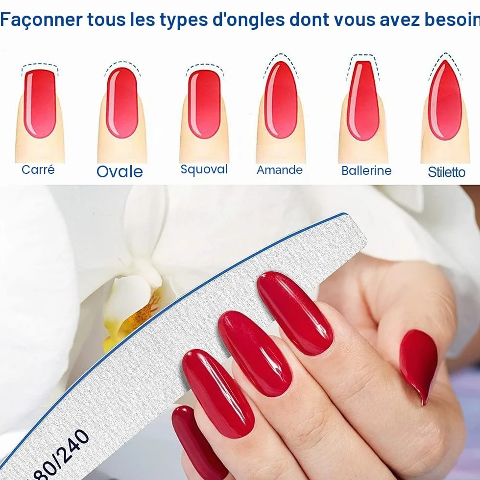 Lime à ongles professionnelle 180/240 Grit, 12Pcs Emery Board, Set lavable réutilisable
