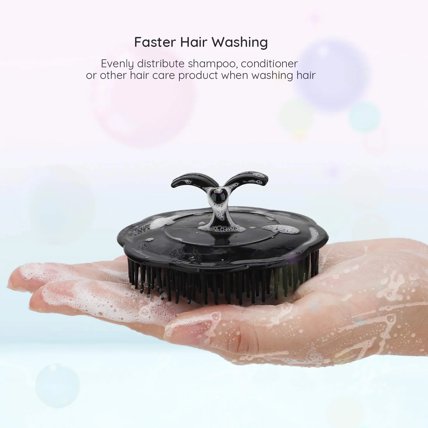 Segbeauty Brosse de Shampooing Masseur de Cuir Chevelu, Peigne de Douche Floral pour Cheveux, Pinceau à Barbe, Brosse pour Animaux - Noir