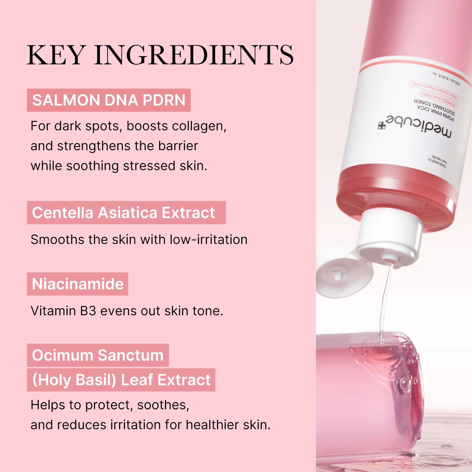 Medicube Pink Cica Peptide Toner Apaisant Saumon DNA PDRN 250ml