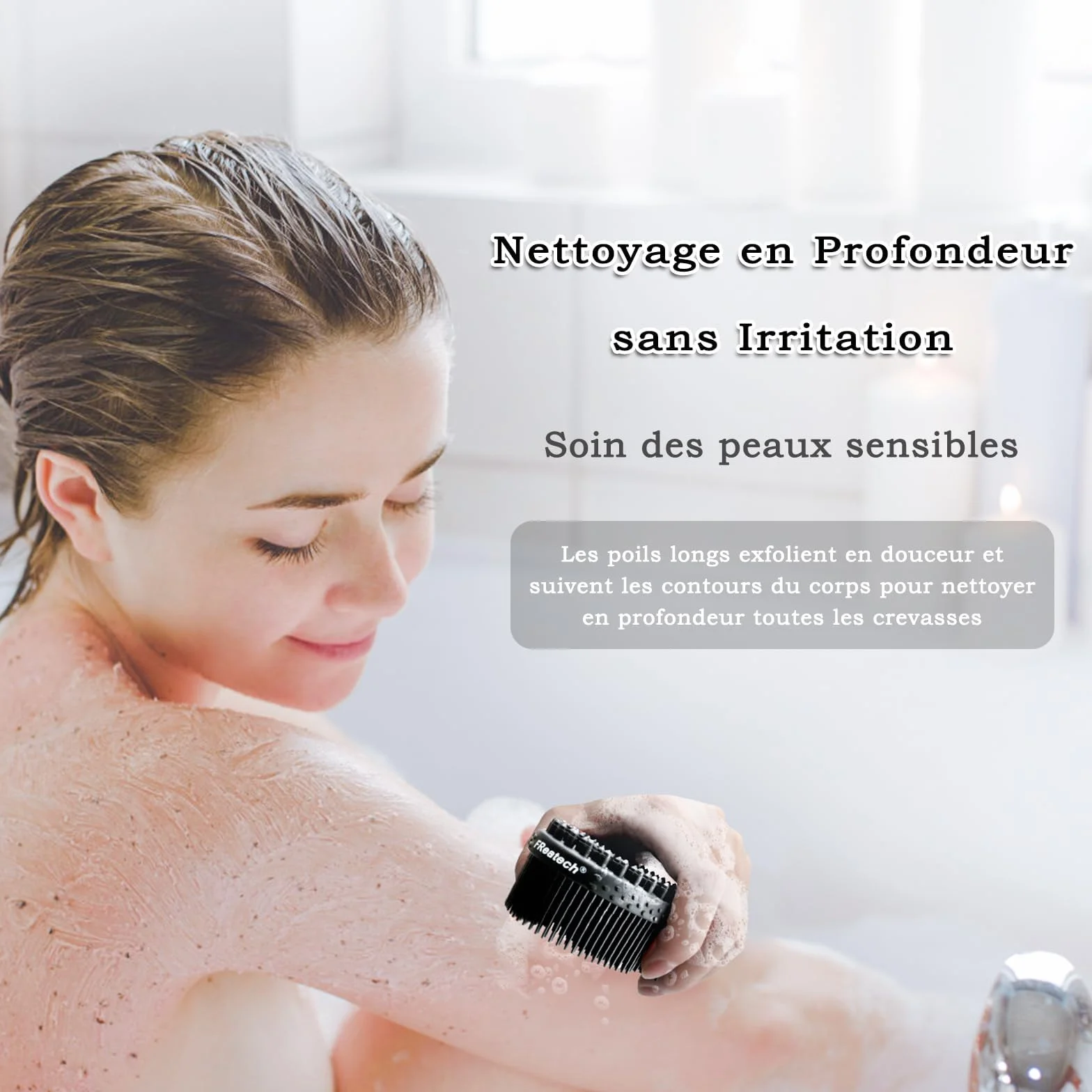 FREATECH Brosse Corps Silicone 2 Faces Bain Douche Exfoliation Massage Noir