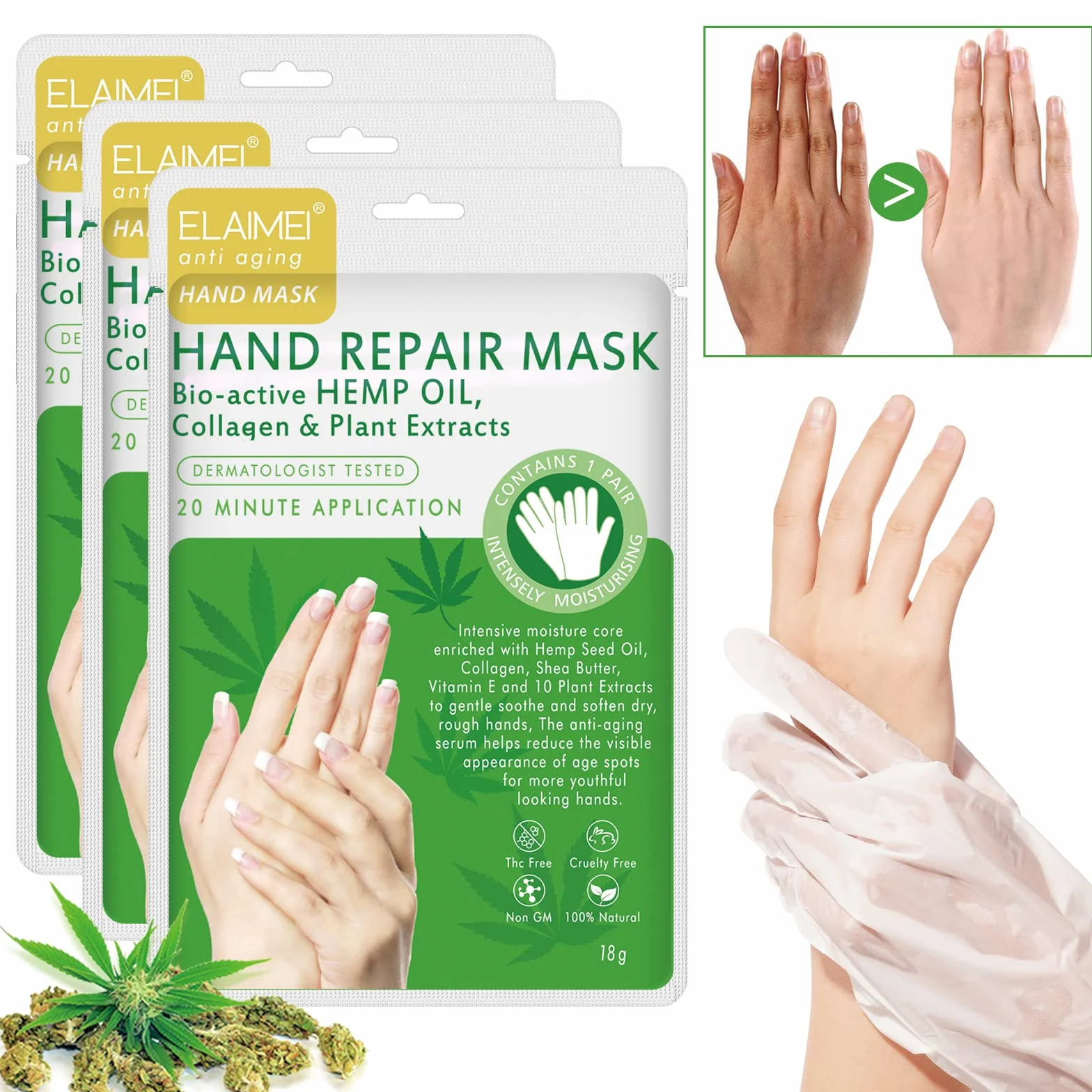 Gants Hydratants Exfoliants pour Mains Sèches, 3 Paires
