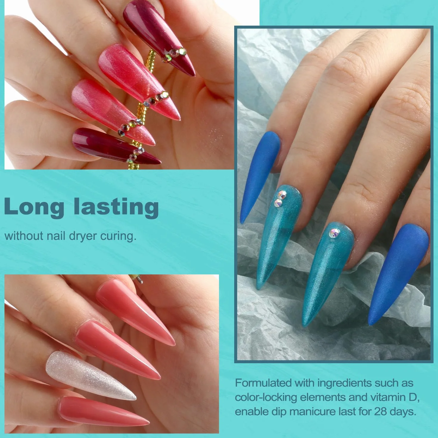 Lavender Violets 6 Couleurs Acrylique Trempage Poudre French Nail Manucure Base Activateur Vernis Finition Brosse Lime