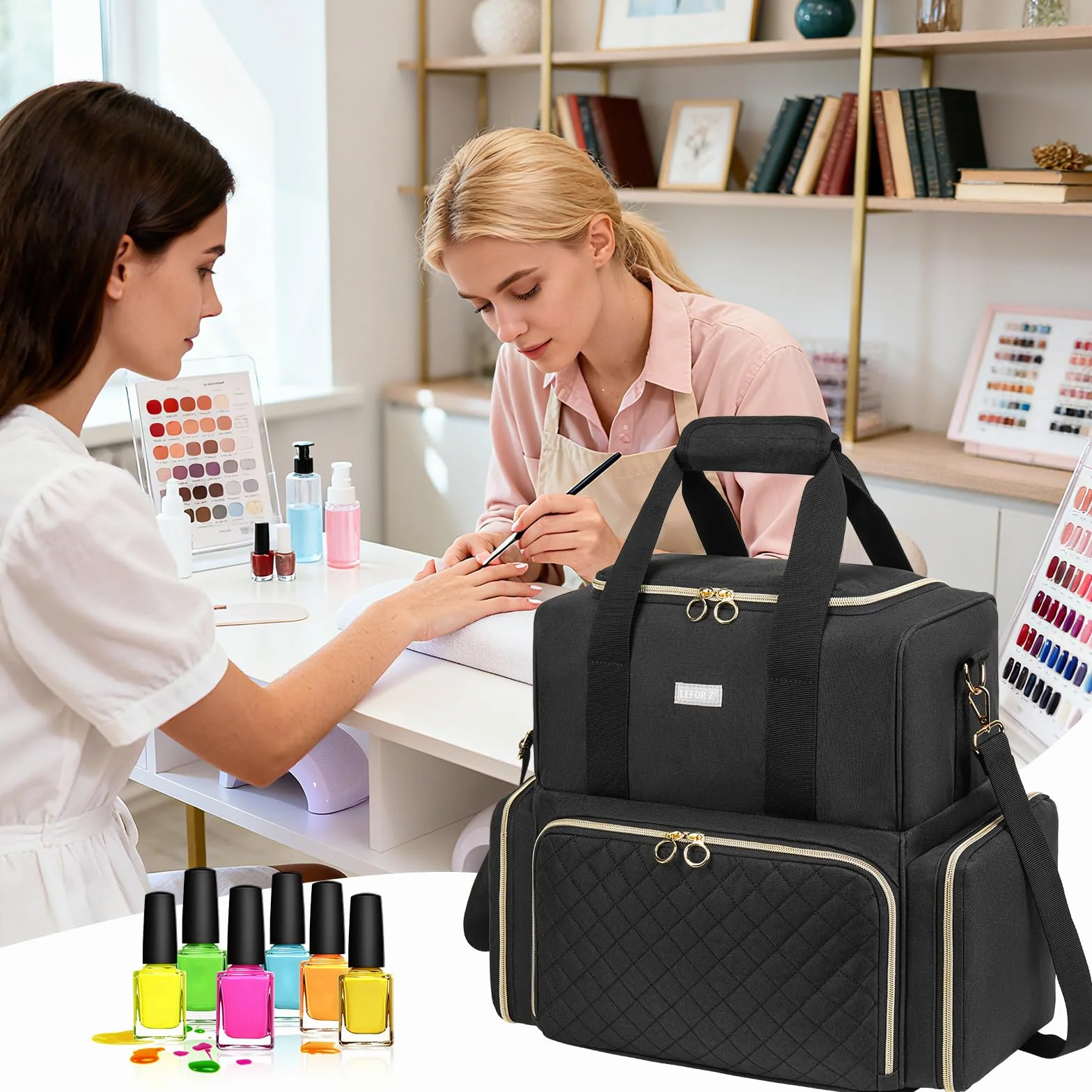Organiseur de Vernis à Ongles Sac Rangement 80 Bouteilles 15 ML Lampe à Ongles Noir