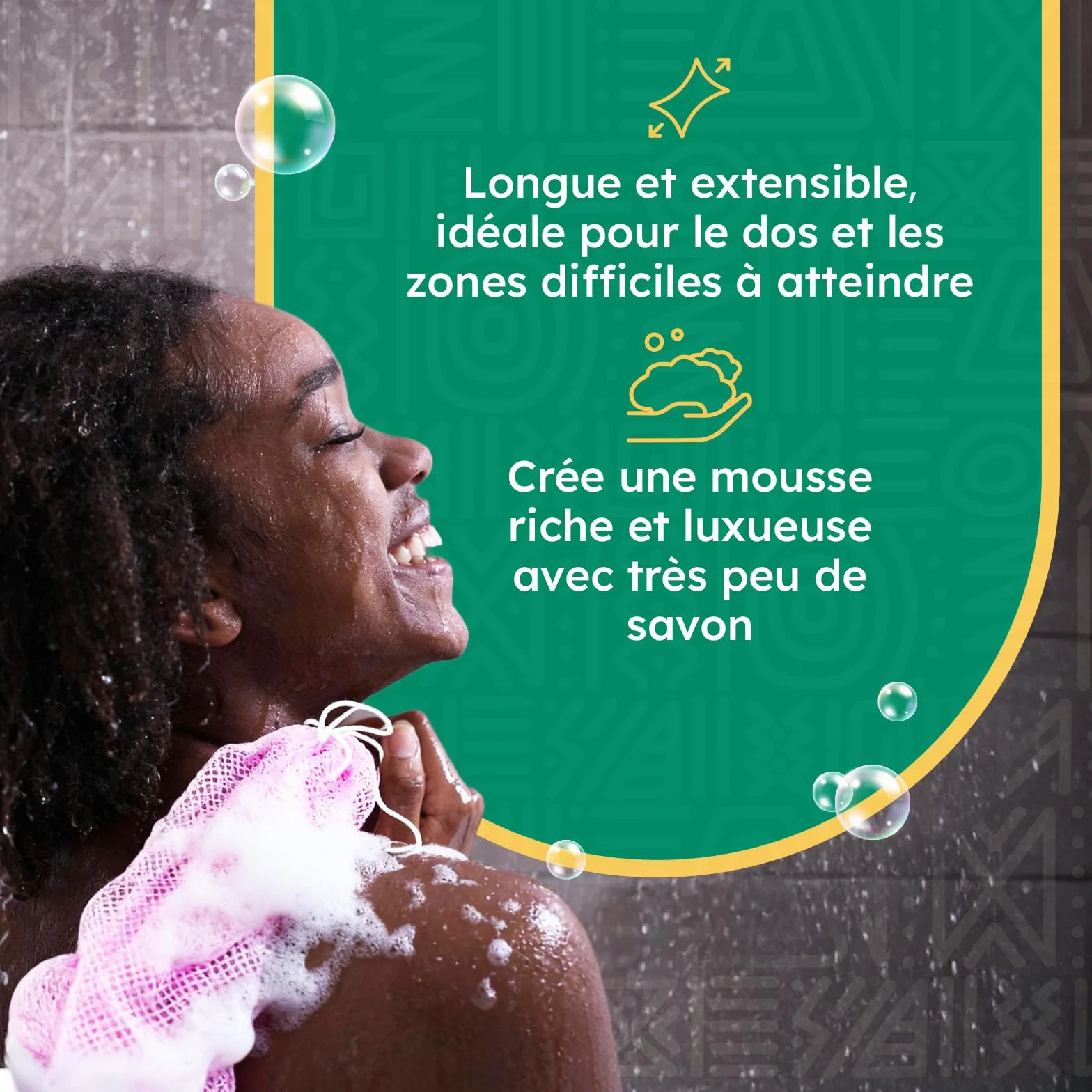 AURAE Filet de Douche Africain Éponge Exfoliante 115cm Noir