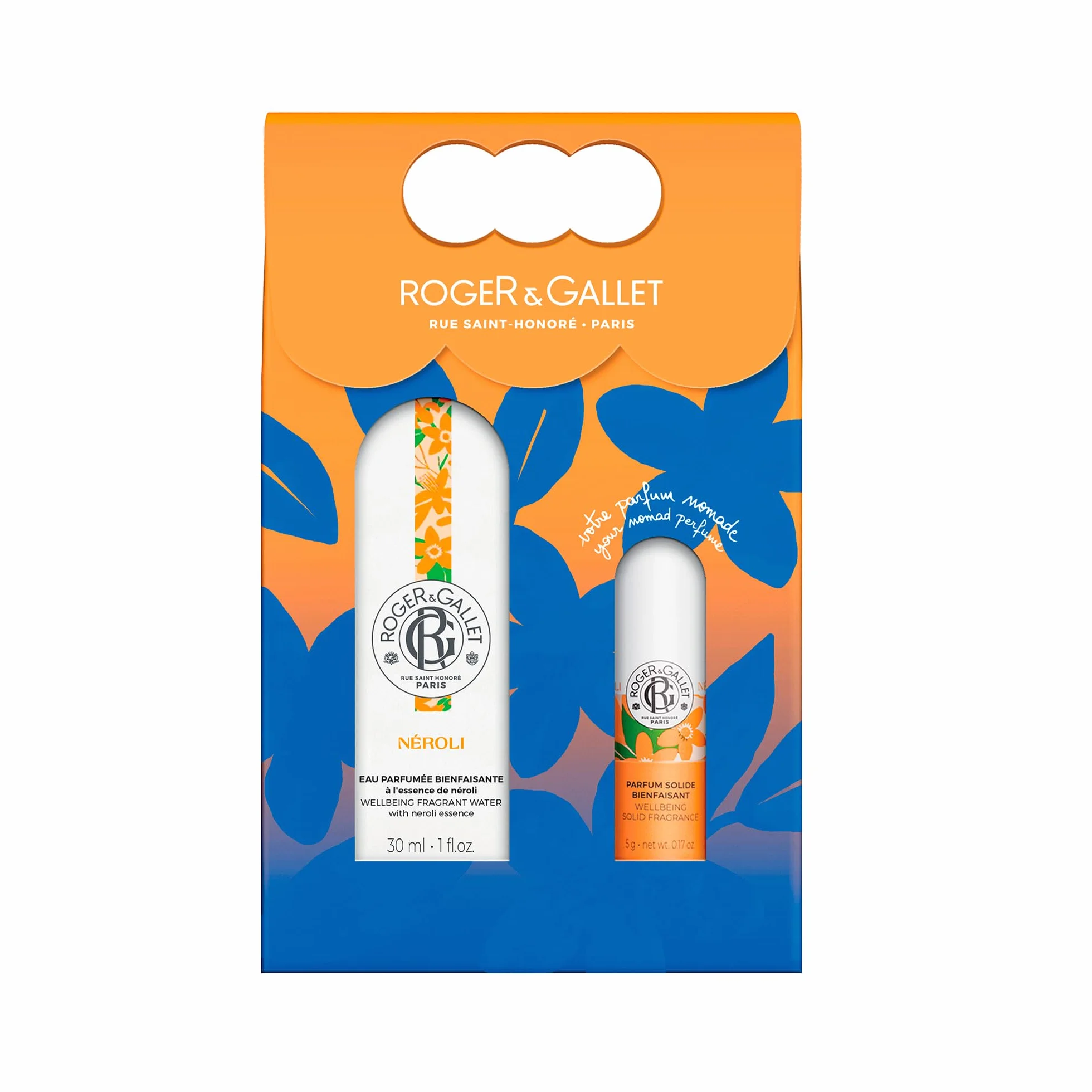 Roger & Gallet - Coffret cadeau Eau Parfumée Bienfaisante Néroli 30ml et Parfum Solide - Cadeau Femme - Senteur Florale et Relaxante aux Notes Douces et Apaisantes