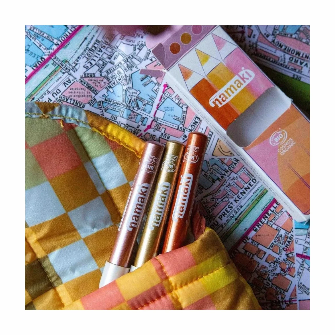 Namaki Crayons de maquillage Enfants Pailletés Jumbo Bio - Cuivre, Or, Rose - Certifiés Cosmos Organic