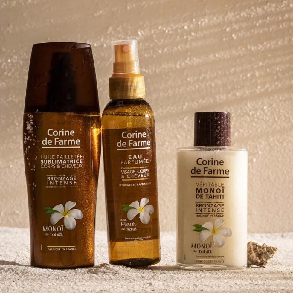 Corine de Farme Eau Parfumée Tiaré Monoï Brume de Soin Visage Corps Cheveux Hydratante Rafraîchissante Sans Alcool 150 ml