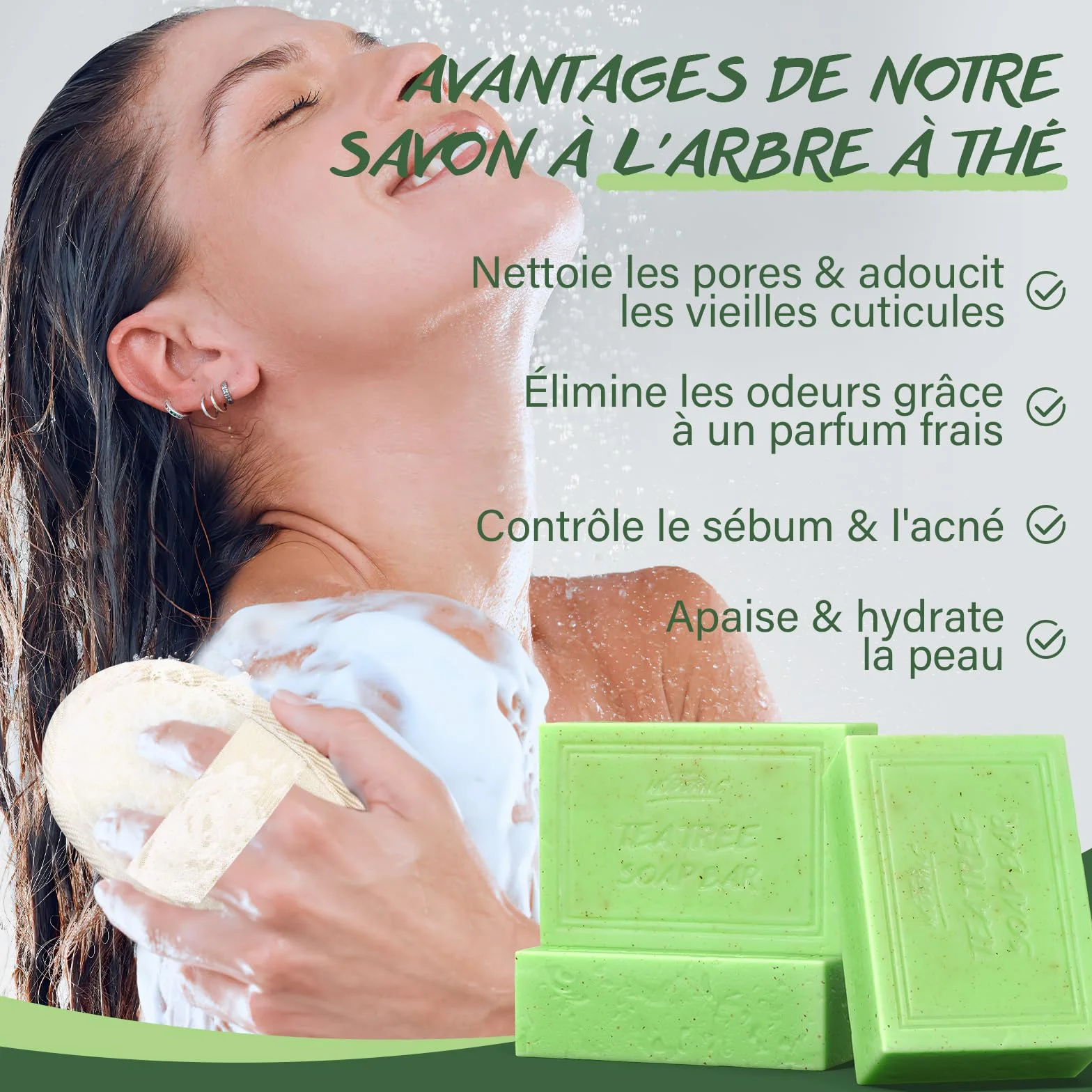Savon à L'Huile d'Arbre à Thé 3x100g Naturel Contre Mycoses Cutanées, Transpiration, Odeurs, Démangeaisons, Acné, Pied d'Athlète