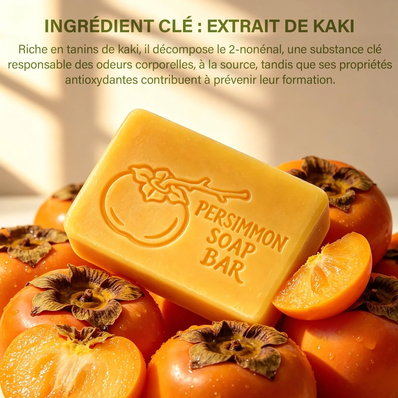 Savon au Kaki Déodorant Naturel Contre les Odeurs Corporelles, lot de 3