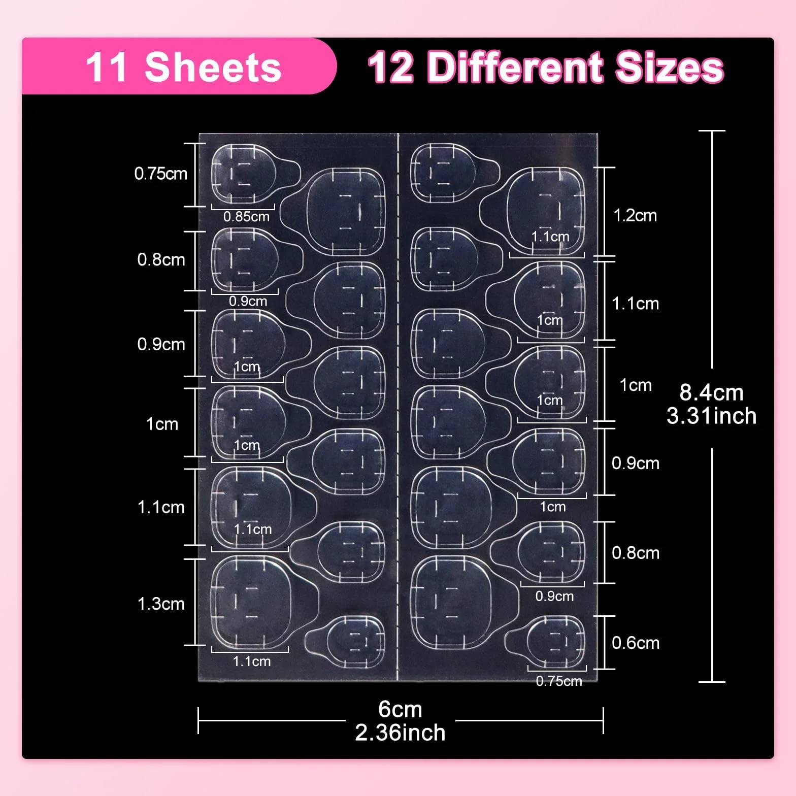 264 Pcs Autocollants à Ongles, 11 Feuilles Faux Onglets Autocollants Double Face, Autocollant d'Ongle Adhésif Transparent Imperméable