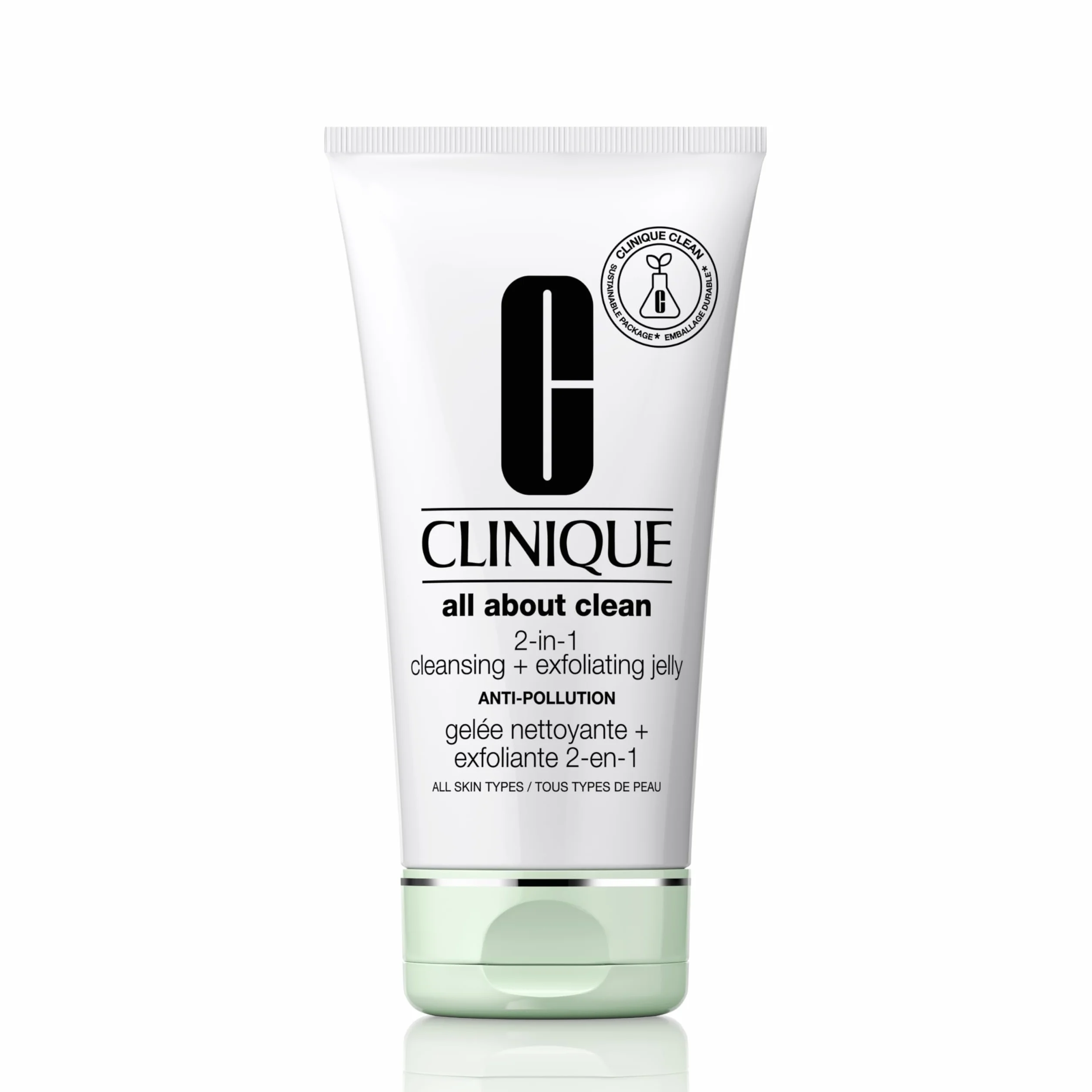 Clinique All About Clean Gelée Nettoyante + Exfoliante 2-en-1, Nettoyant & Gommage Visage à l'Acide Salicylique Tous Types de Peaux, 150 ml