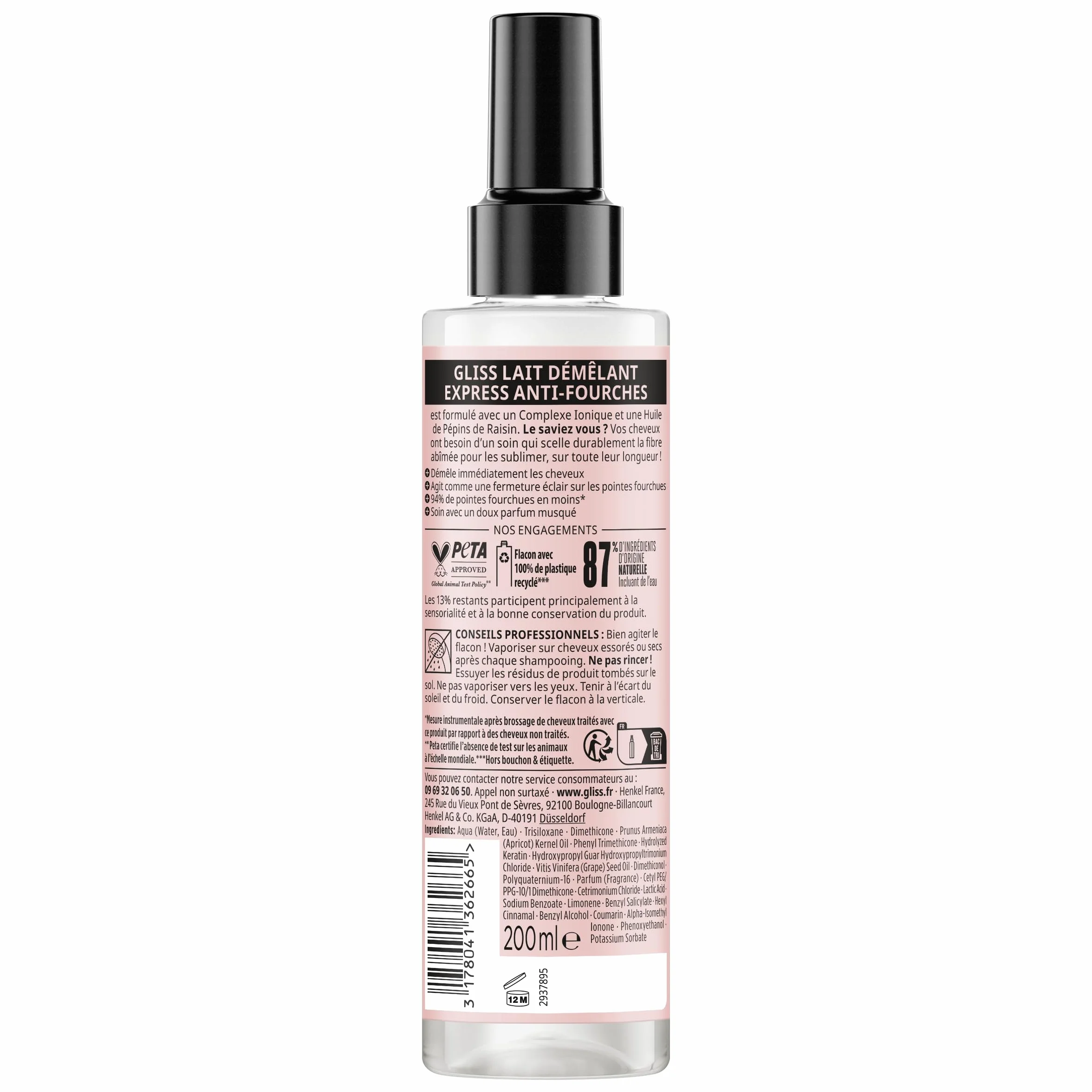 Schwarzkopf GLISS Lait Démêlant Express SOS Longueurs & Pointes Anti-Fourches 200ml