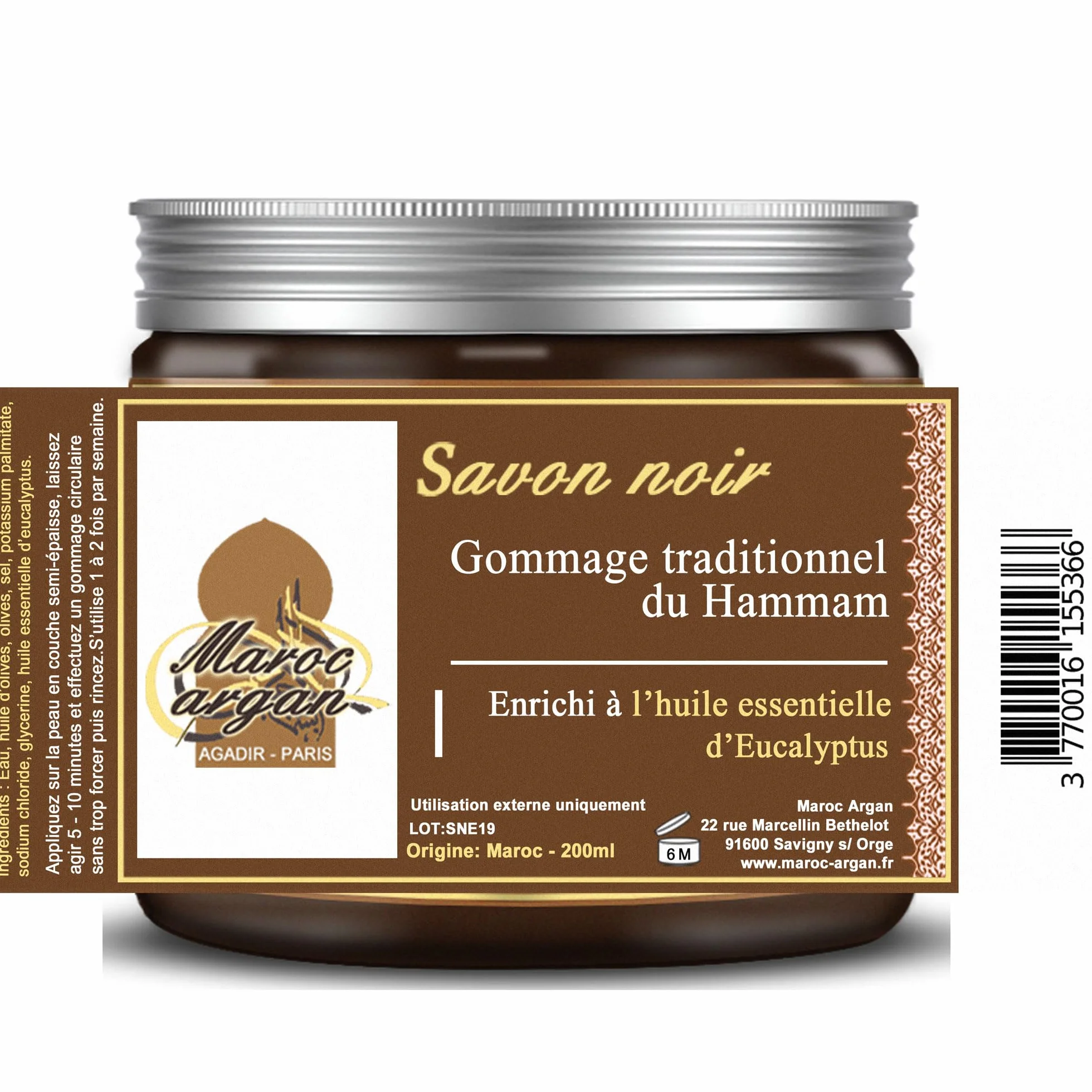 Gommage au Savon Noir à l'Eucalyptus Traditionnel 100% Naturel - Exfolie et Purifie - 250g