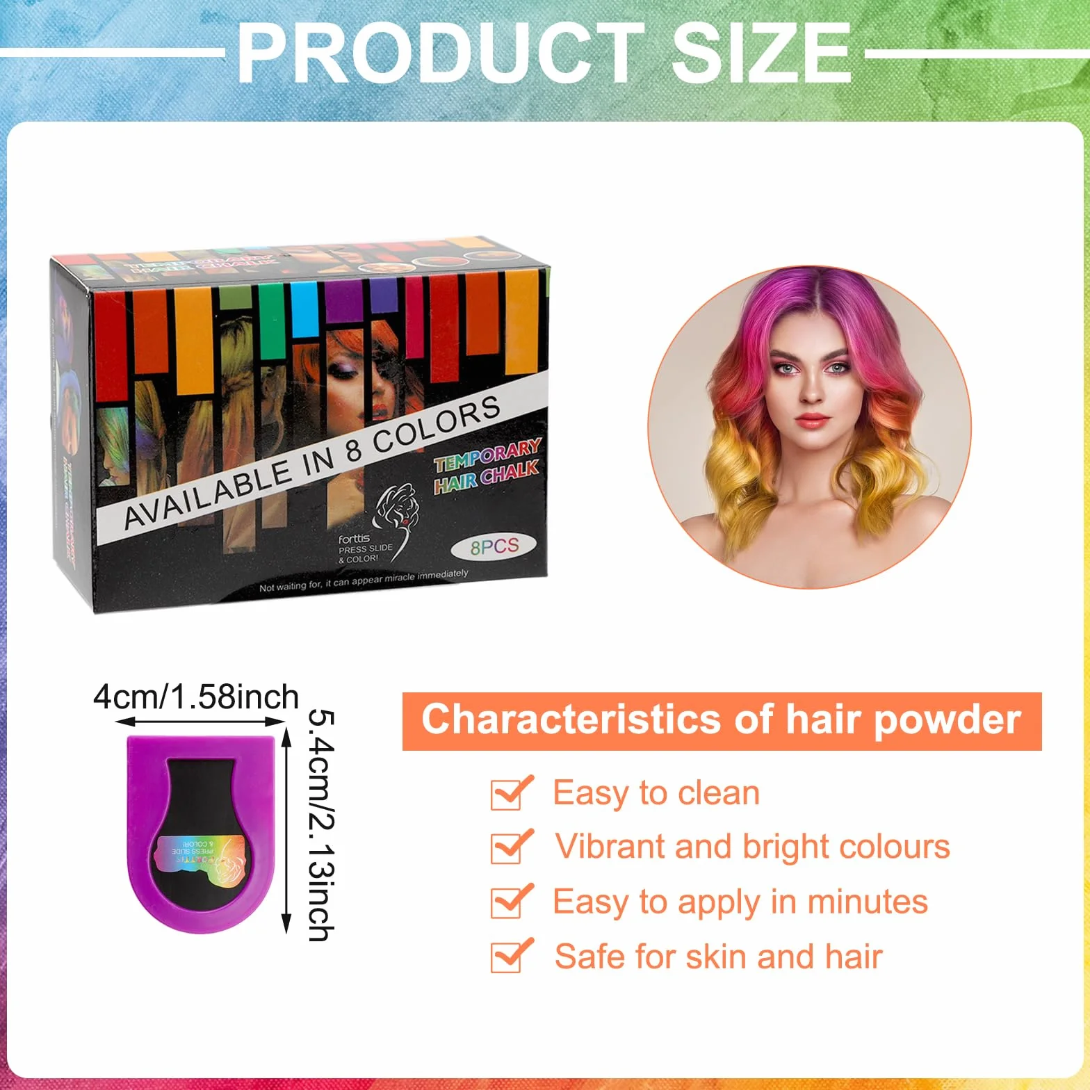 TNSLAND Coloration Temporaire Cheveux 8 Couleurs Craie Cheveux Lavable Maquillage Fête