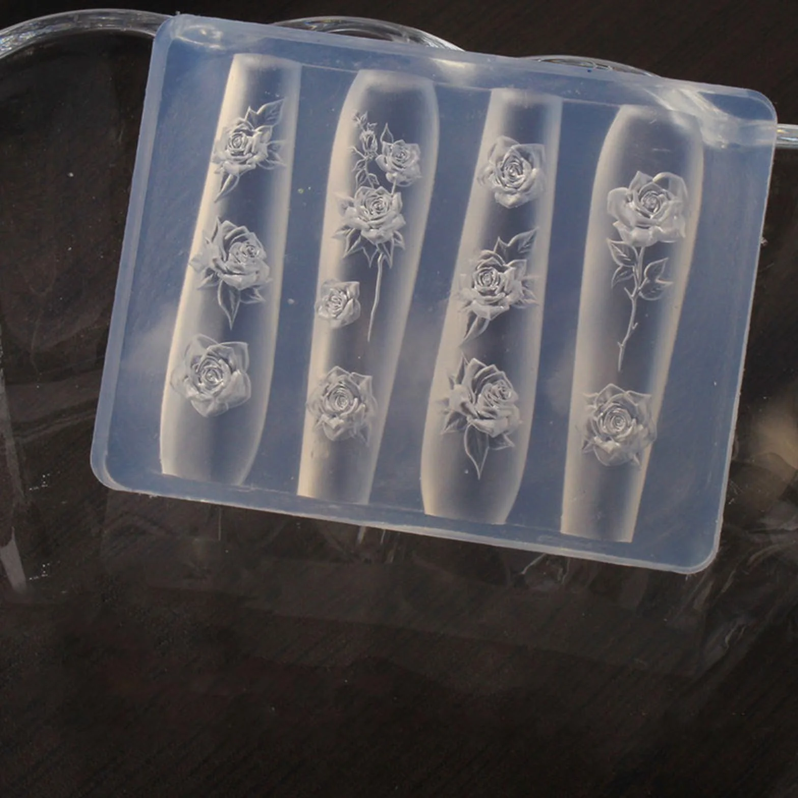 Moule multifonction en silicone transparent pour sculpter des ongles en résine florale 3D