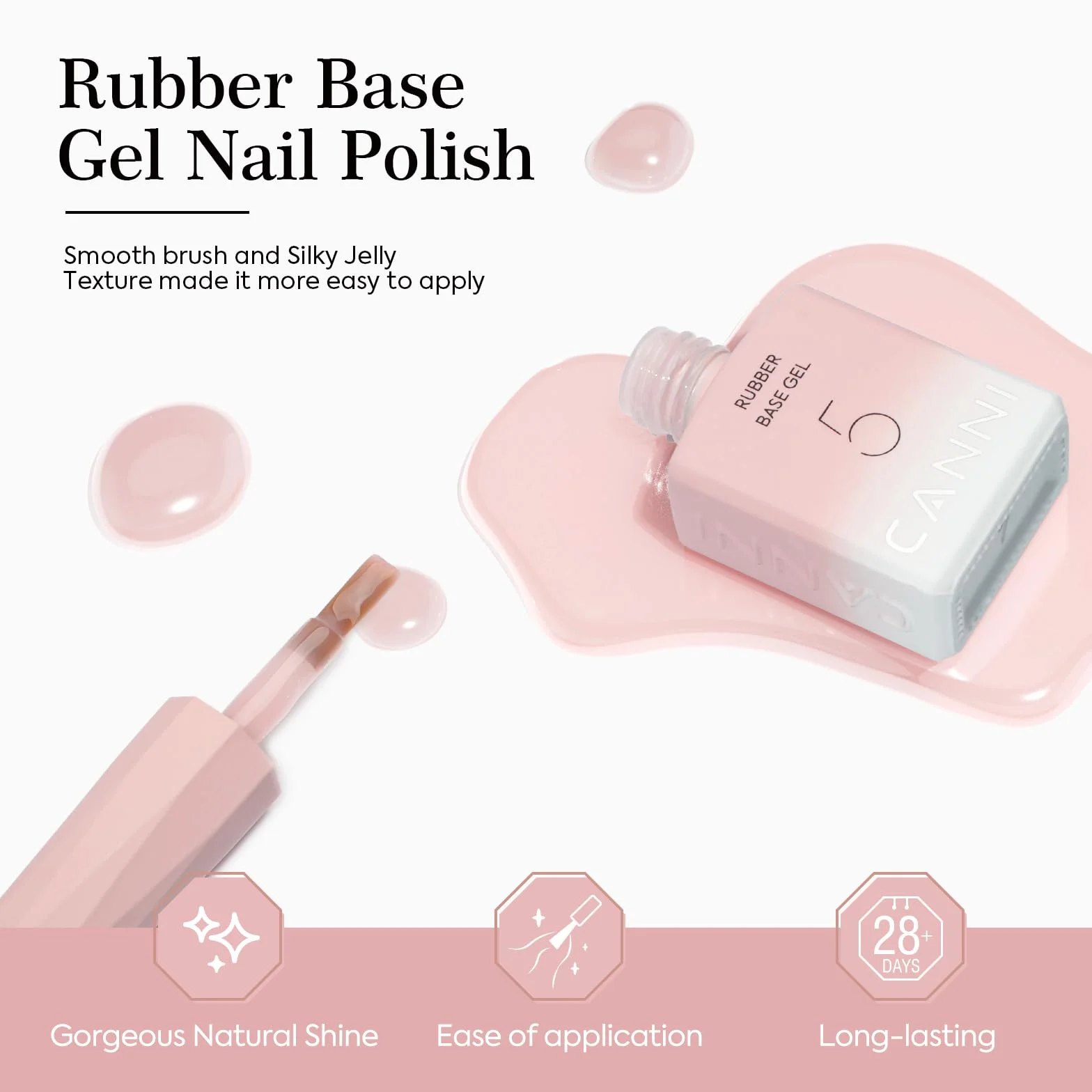 CANNI Vernis à Ongles Gel Semi Permanent Rubber Base Rose clair Gel Nail Polish Manucure