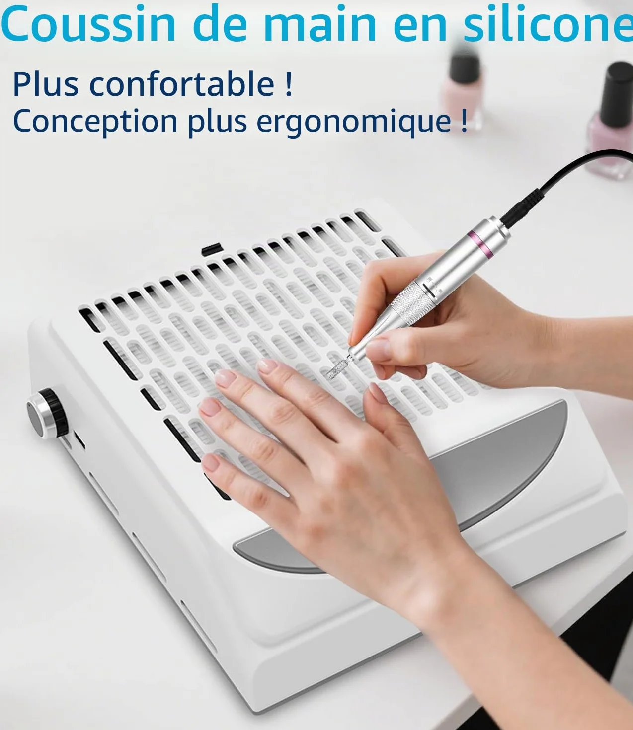 Yulado Aspirateur à ongles 100 W, 5000 tr/min, blanc, professionnel, ménage et aspiration de la poussière