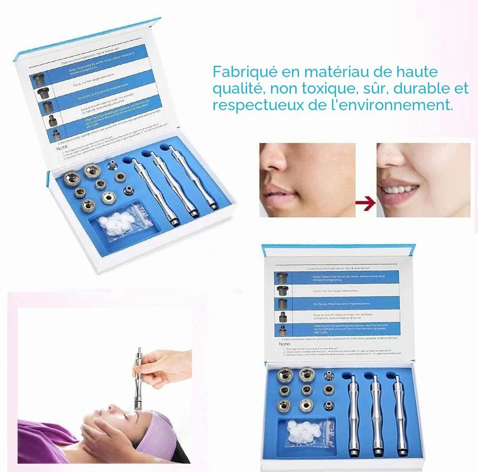 Machine de Microdermabrasion Diamant Appareil de Dermabrasion pour soins du visage - Embouts de microdermabrasion diamant de rechange - Pour exfolier le visage, enlever les restes de peau