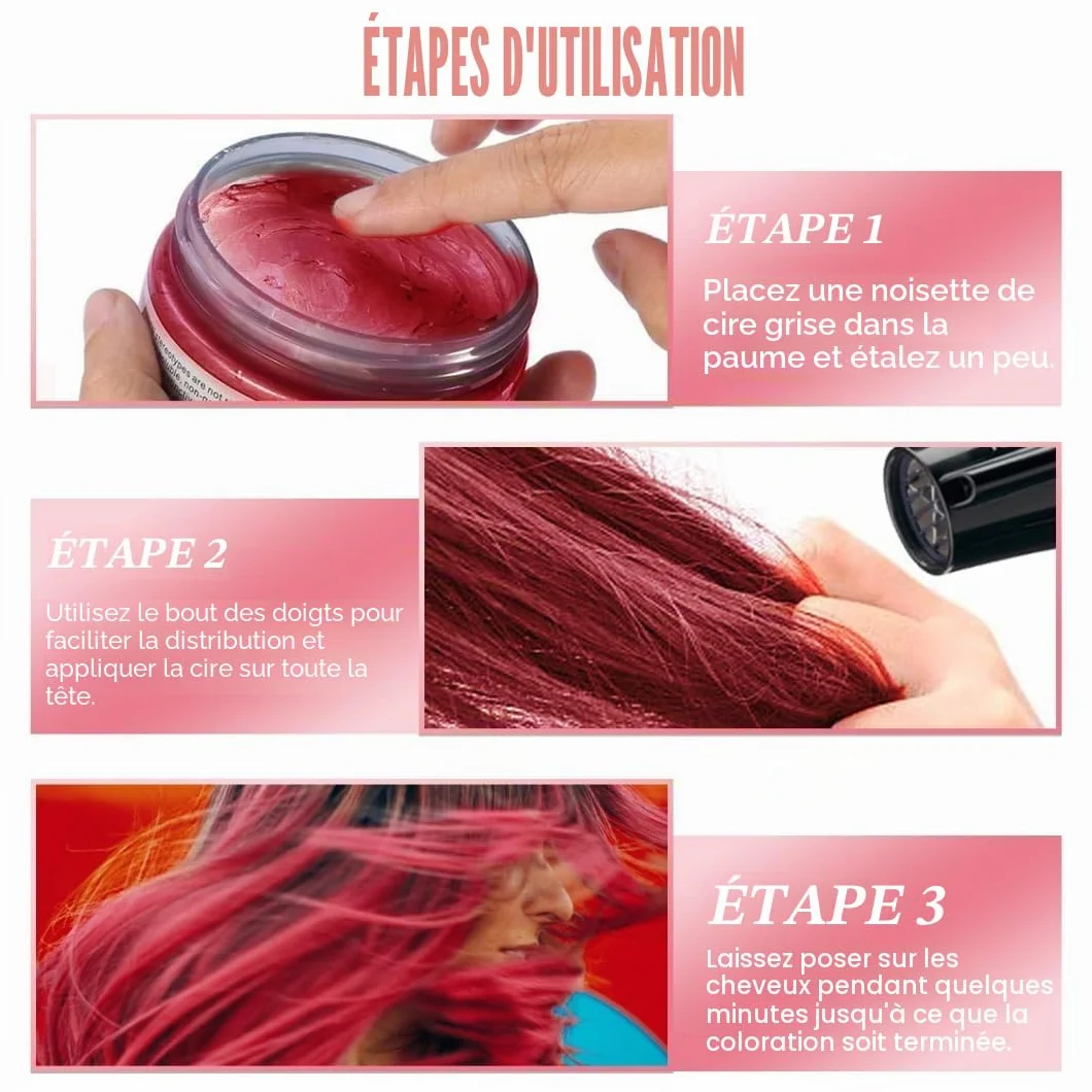 Cire Colorante Temporaire Cheveux 4.23 oz Rouge Facile À Laver Cosplay Adulte