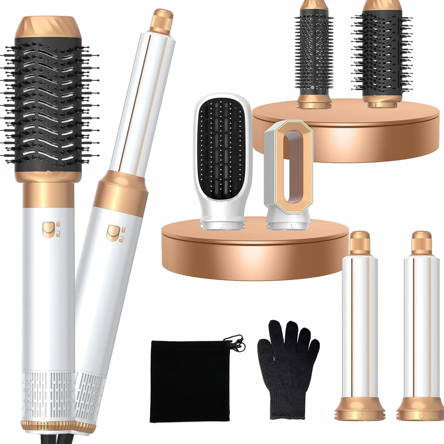 MogaWave Pro Airbrush Hairstyler 6 en 1 Air Styler 1000W Seche Cheveux Brosse Soufflante Multi-Styler