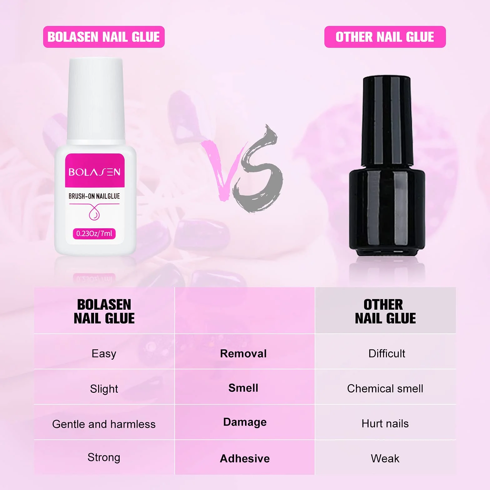 BOLASEN Colle à ongles acrylique super forte avec pinceau 4 x 7 ml