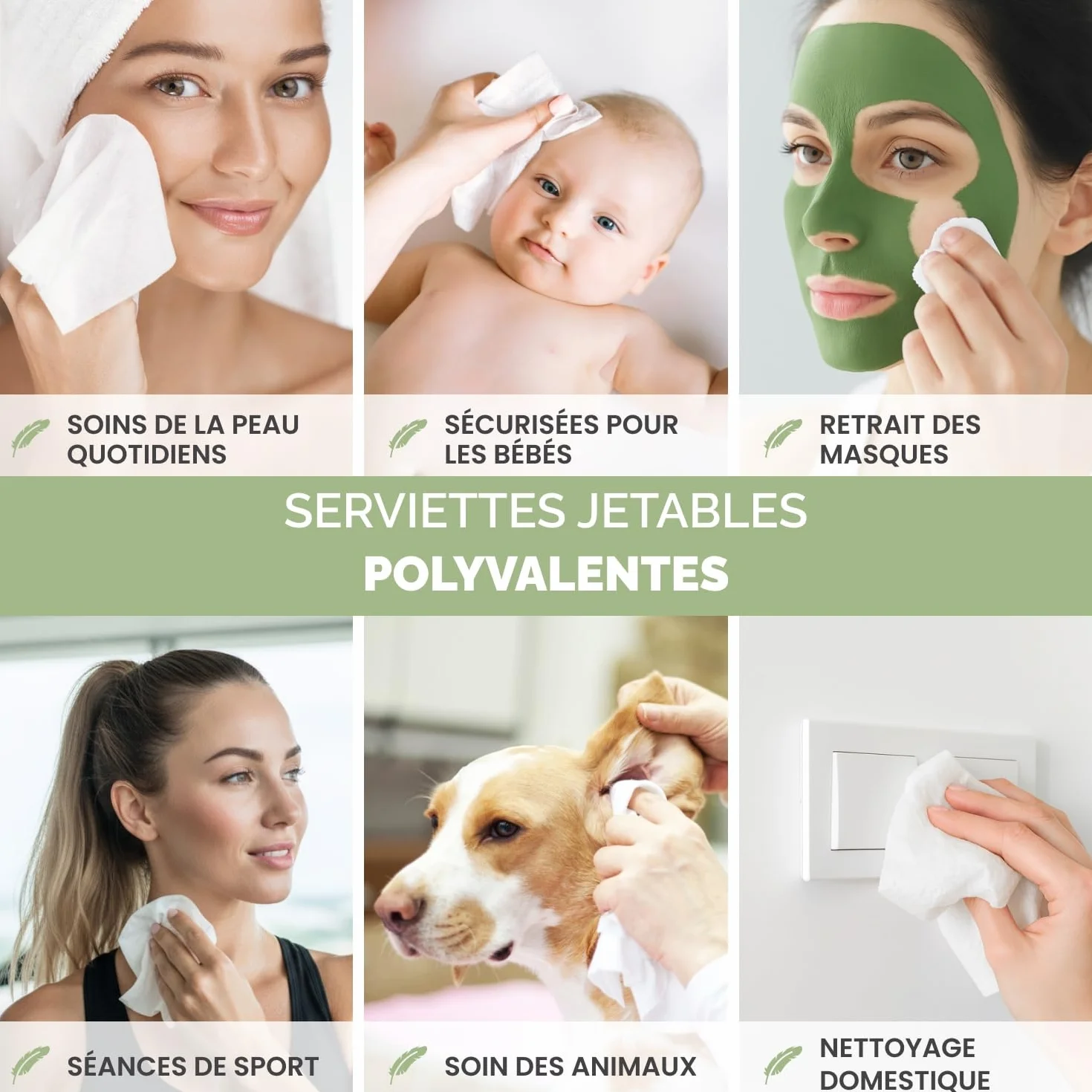 PLANTIFIQUE Serviettes Visage Jetables XL 10"x12" Lingettes Démaquillantes Biodégradables Viscose 50 Unités
