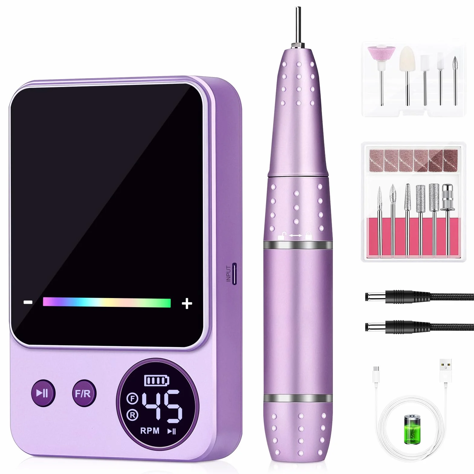 45000RPM Ponceuse à Ongles Professionnelle, Urbuti Ponceuse pour Ongles Électrique avec 11 Embouts et Écran LED, Limes à Ongles Portable pour Ongles en Acrylique et Gel, Manucure et Pédicure (Violet)