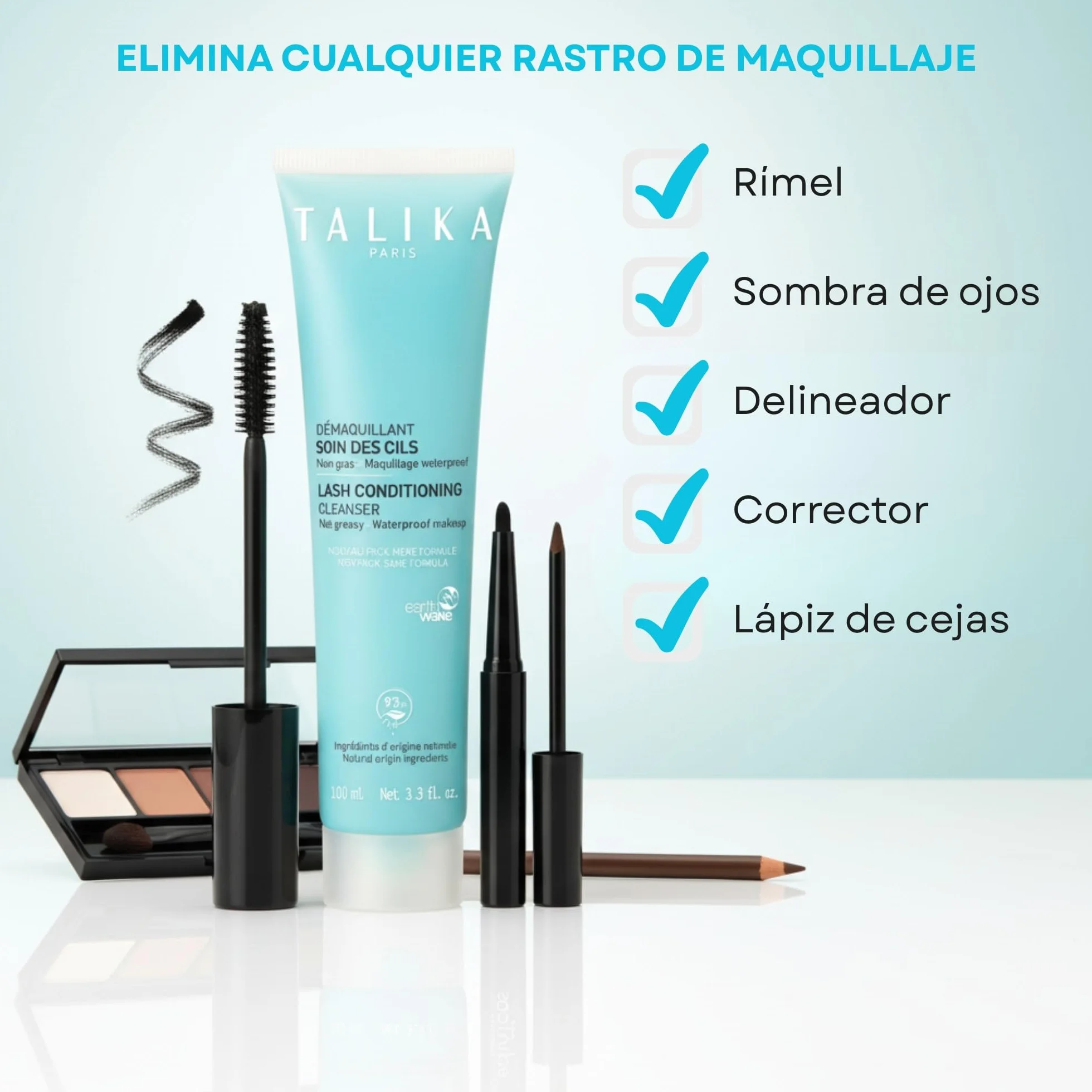 Talika Gel démaquillant sans rinçage pour yeux sensibles et cils fragiles, non gras, waterproof